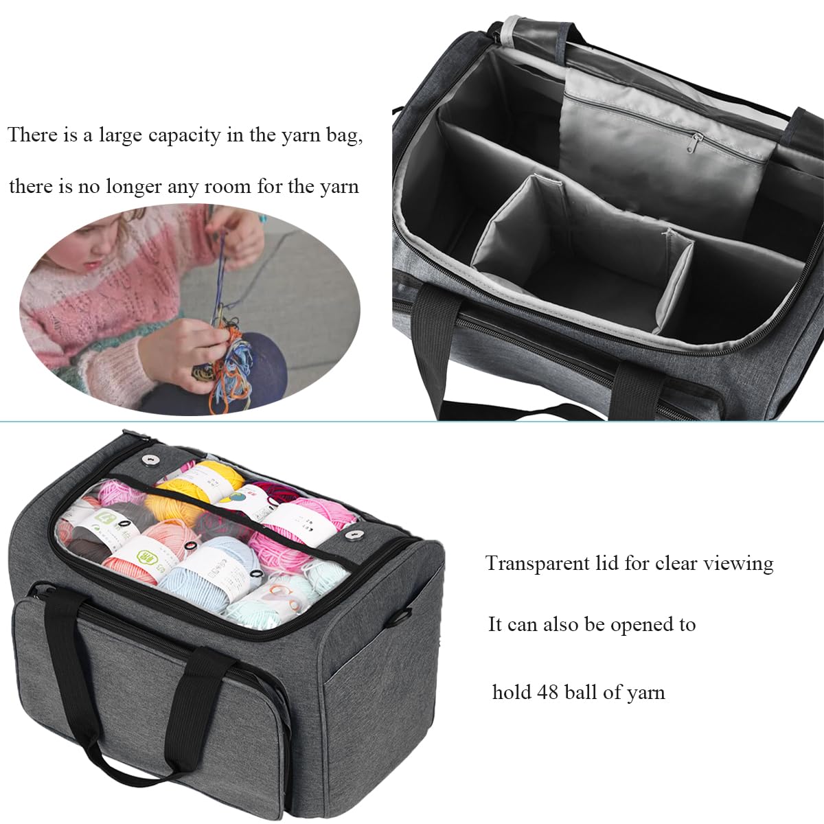 Weabetfu Large Crochet Bag Knitting Bags and Totes Organizer Huge Yarn Bag Storage for Crocheting Knitter,Crochet Hooks,Knitting Needles Kit,Supplies,Yarn - Ideal Crochet & Knitting Gift(Grey)