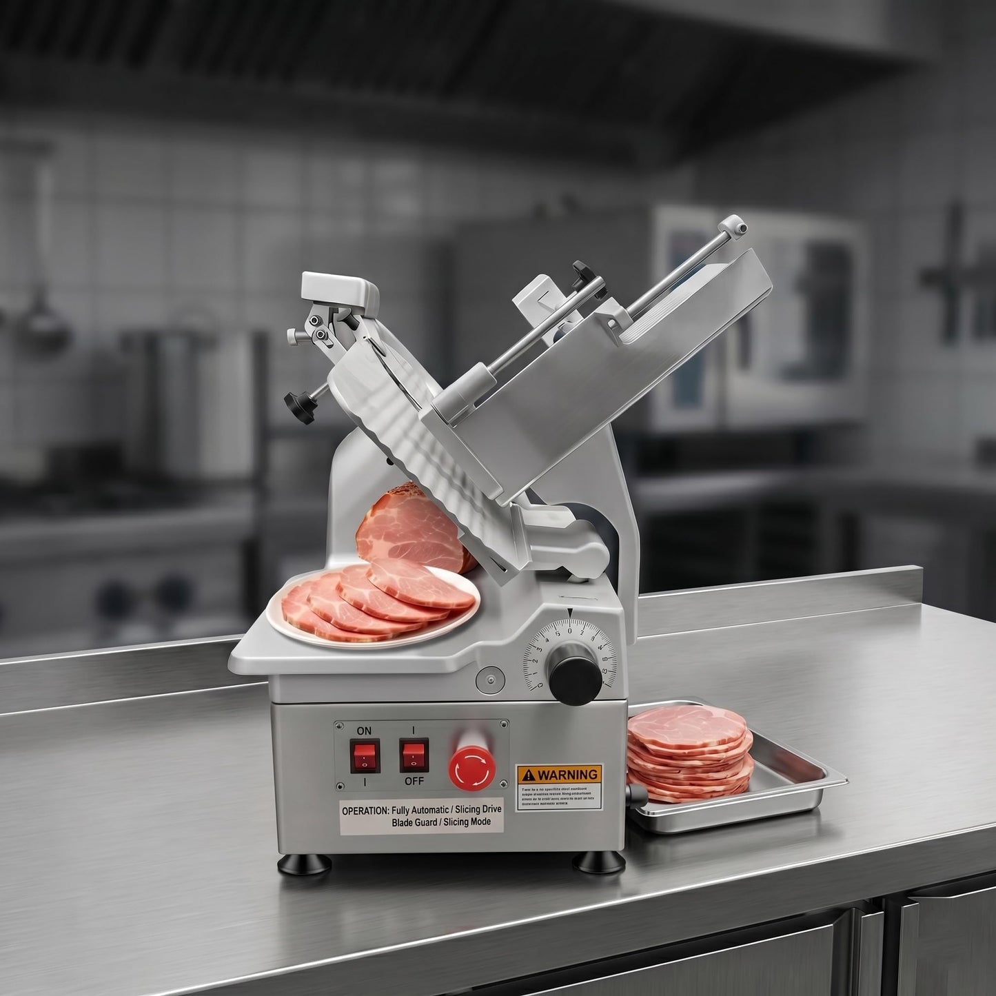 550W Commercial Meat Slicer with 12" Carbon Steel Blade, Auto Dual-Motor, Adjustable Thickness 0-0.5 inch, 633 RPM Fast Slicing, Automatic Meat Slicer for Home, Restaurant, Butcher Shop, Kitchen