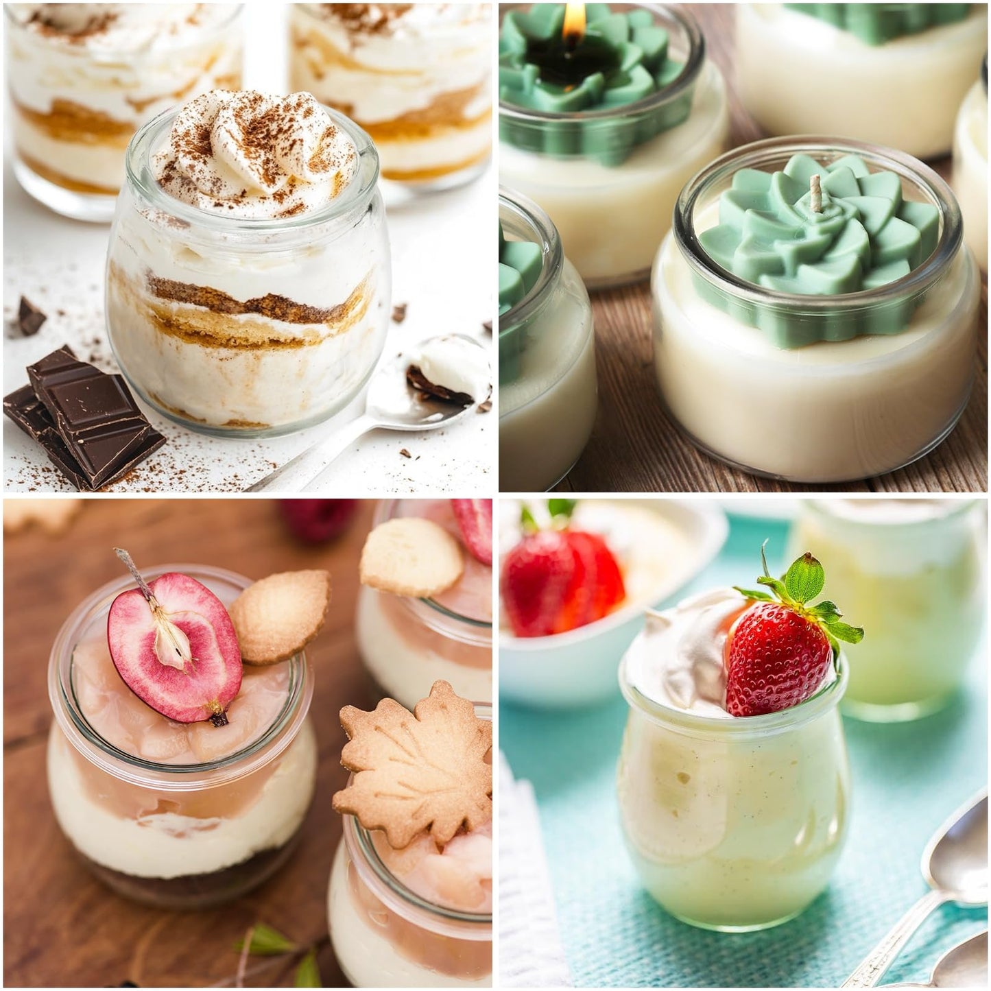 NEWMIAO 20 Pack 7 oz Glass Yogurt Jars with Cork Lids and PE Lids, Glass Pudding Jars Candles Jars, Small Containers for Wedding Favors, Milk, Jam, Honey, Cake, Spices and DIY Gift