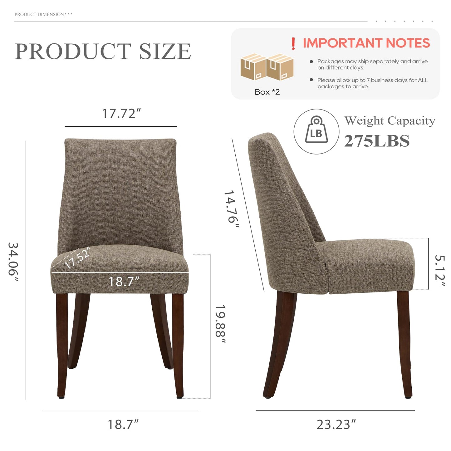 COLAMY Upholstered Dining Chairs Set of 4, Mid Century Modern Kitchen Chairs with Back, Farmhouse Fabric Side Dining Room Chairs with Wood Legs for Dining Room Restaurant, Brown