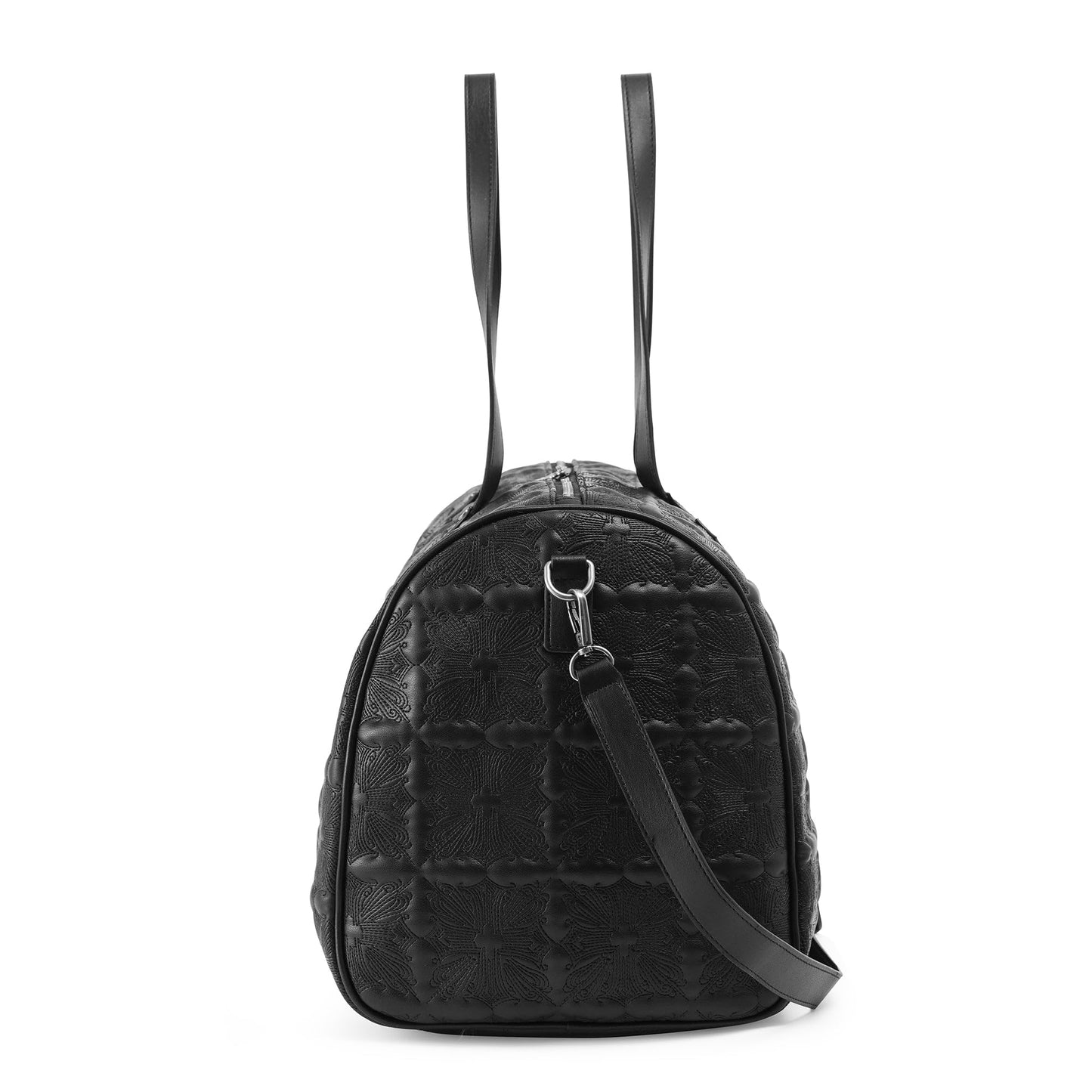 Von Dutch Embroidered Chopper Duffle Bag, Vegan Leather Weekender with Crossbody Strap & Handles