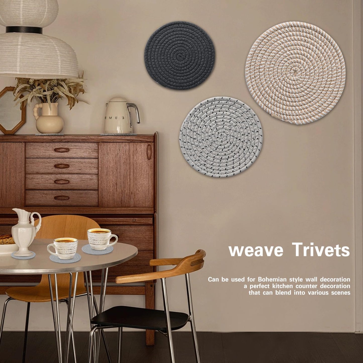 Vakelin 8 Inch Trivets for Hot Dishes, Hot Pots and Pans, Pot Holders for Kitchen, 5 Pcs Thick Heat Resistant Hot Pads for Kithchen, Countertop Hot Pad with Storage Basket