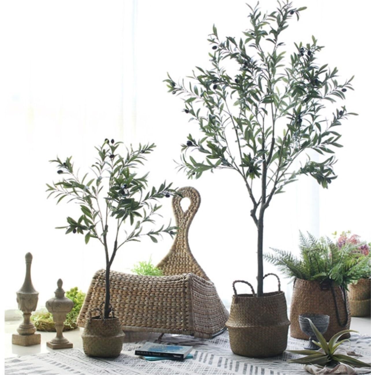 Artificial Olive Tree with Planter 180cm Faux Olive Tree for Home Office Decor, Lifelike Faux Plant(150cm)