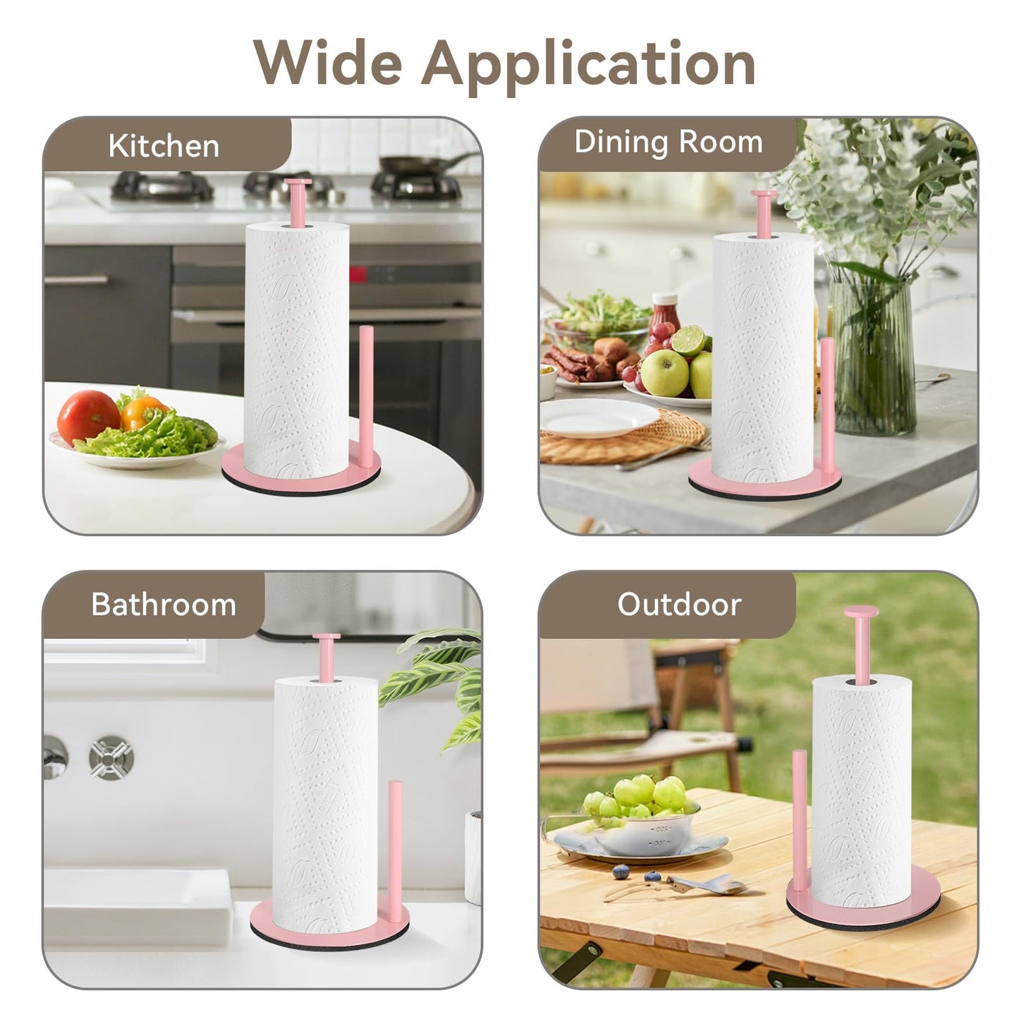 Paper Towel Holder Pink, Paper Towel Holder Countertop with Anti Slip Weighted Base, Stainless Steel Freestanding Paper Towel Holders for Kitchen