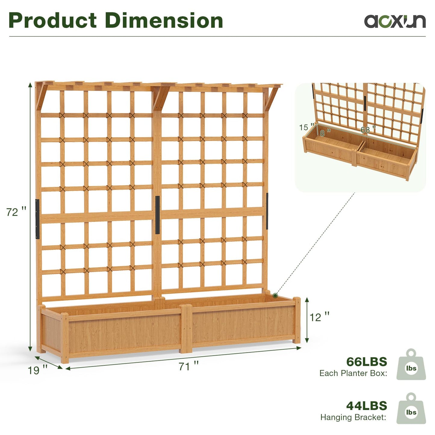 Aoxun 108" Wooden Raised Garden Bed with Trellis & Hanging Roof, 3-Piece Plant Planter Boxes for Climbing Vines, Flowers & Plants
