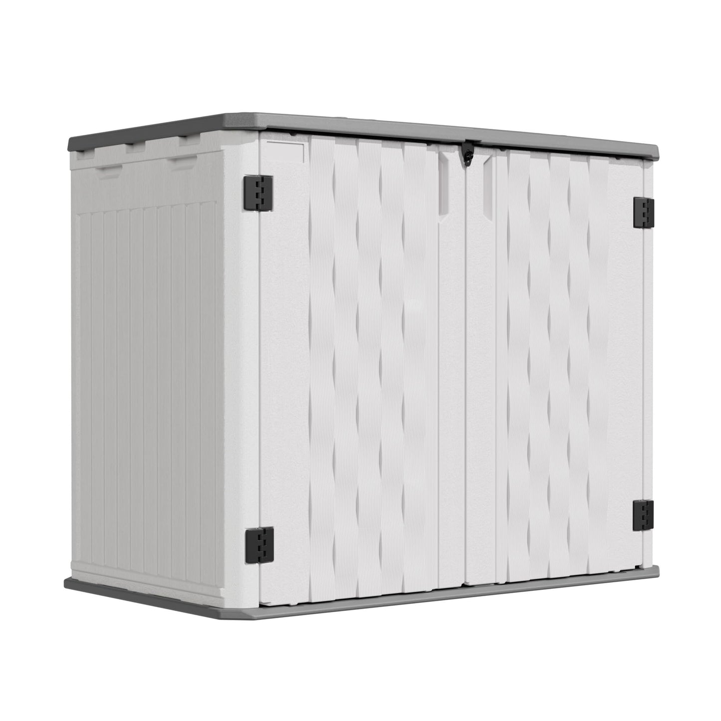 UDPATIO 34 Cu.Ft Resin Outdoor Storage Shed, Patio Plastic Vertical Sheds with Floor, Waterproof Bin Shed Horizontal Storage Cabinet for Patio, Backyards, Garden, Pool, Tool Shed