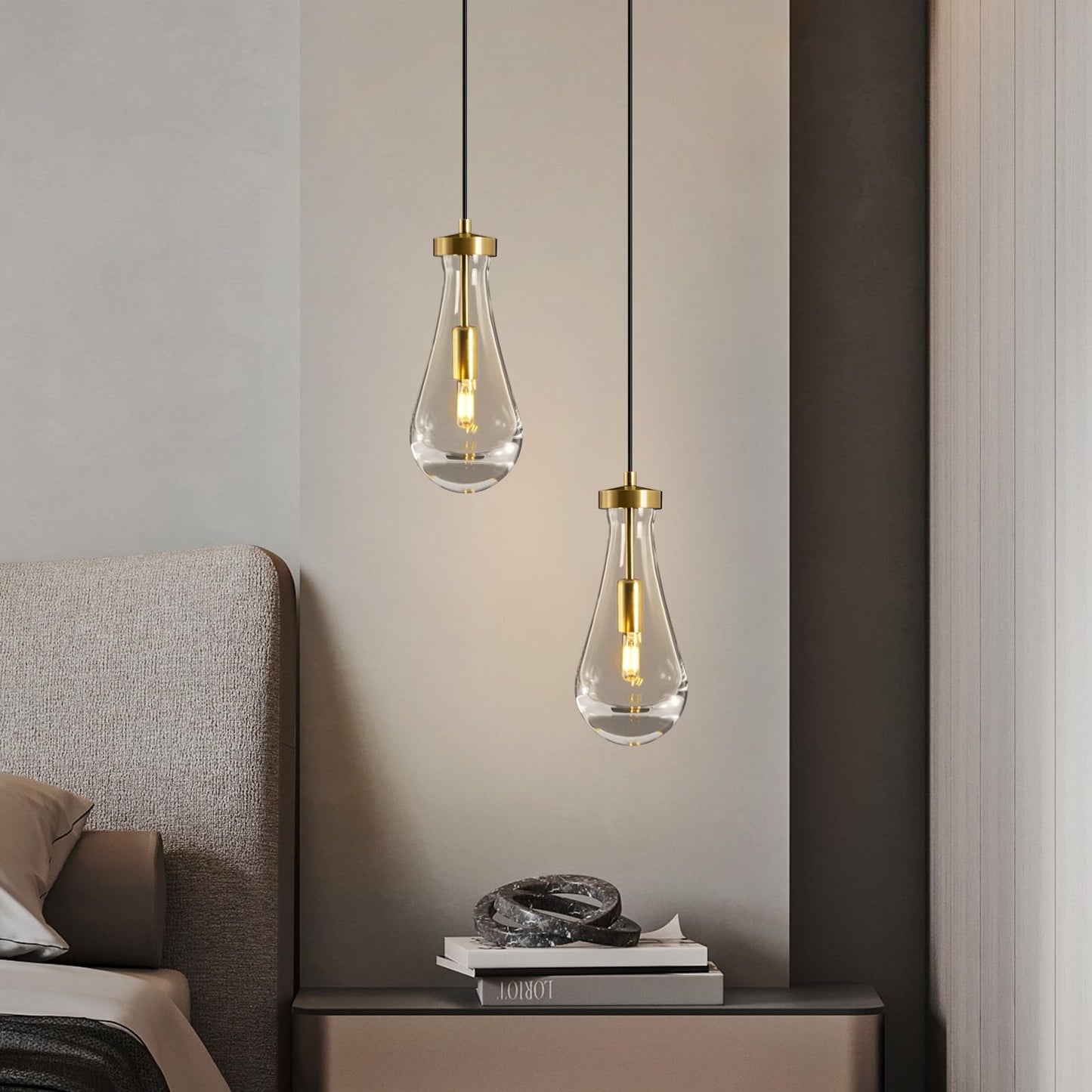 Raindrop Pendant Lights Kitchen Island: 2-Lights Crystal Teardrop Gold Pendant Light Fixture over Dining Table - Modern Glass Gold Rain Drop Ceiling Chandelier Bedroom Bathroom Breakfast Bar Lighting