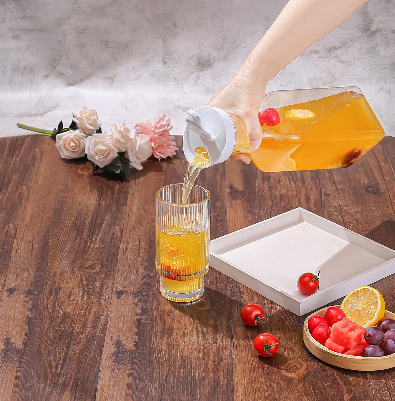 ASANMEYO 3-Pack 50 Oz Plastic Water Carafe Pitcher with Flip Top Lid, Square Base Juice Containers, Mimosa Bar Supplies Pitcher for Drinks, Water, Tea, Juice, Milk, Lemonade and Other Beverages