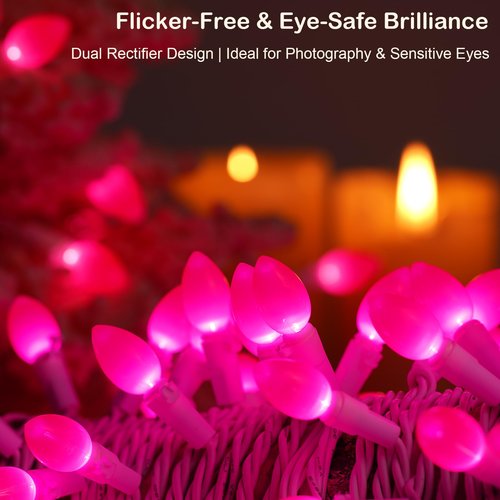BOHON Pink LED String Lights, 17 Feet White Wire Christmas Lights, 50 Bulbs, Indoor Outdoor Valentine's Day Holiday Wedding Decorative Lighting Valentine Day Decor