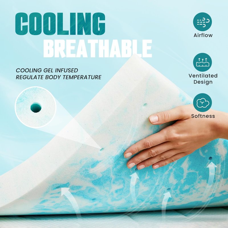 NEWBULIG Mattress Toppers Memory Foam King, 2 Inch Thick Bed Topper Pad Cooling Gel Infused Soft Comfy Padding Breathable for Sleeper Sofa Couch RV Camper, CertiPUR-US Certified