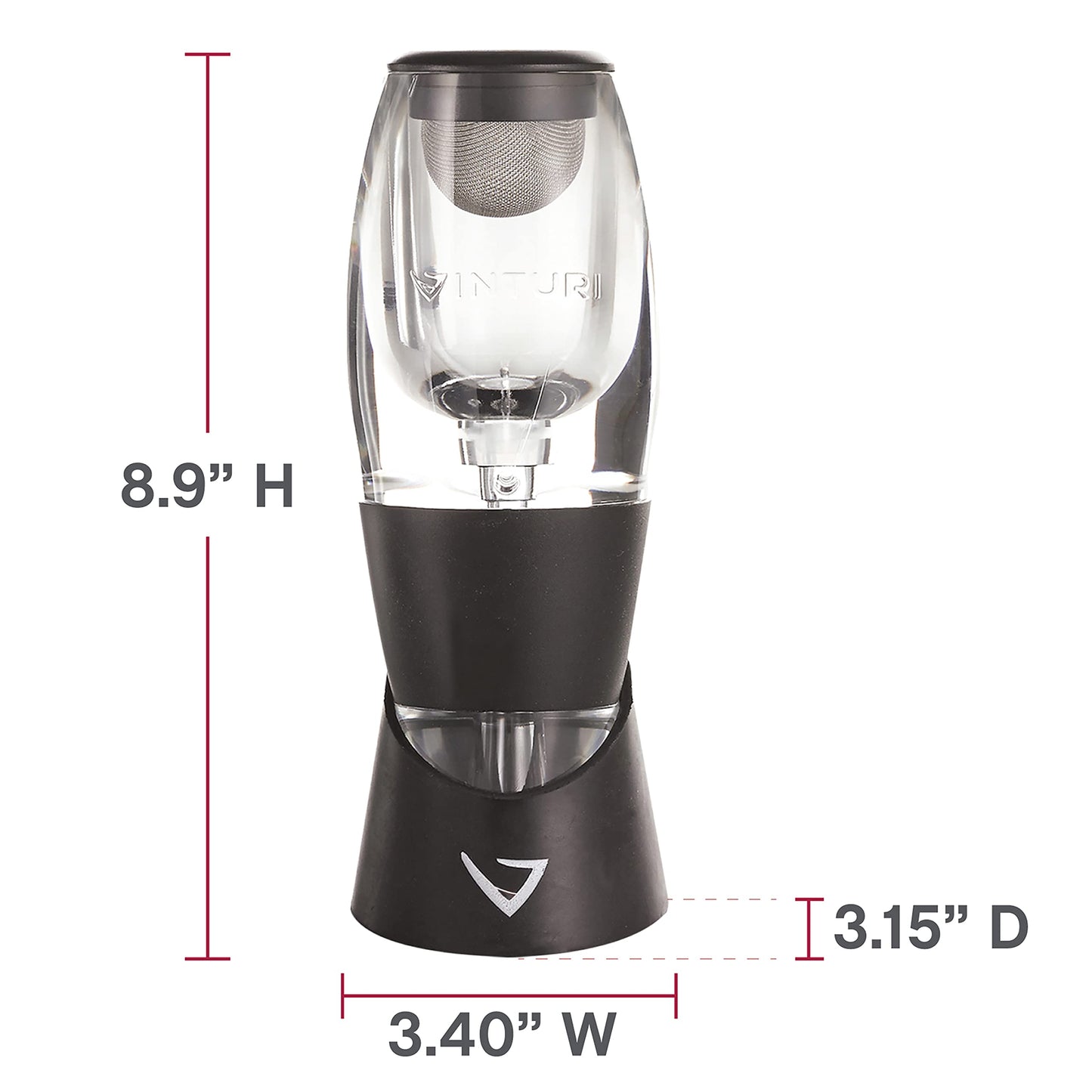 Vinturi Wine Aerator Pourer and Decanter for Red Wines Patented Design Perfectly Aerates Wines By The Glass or Bottle With Distinctive Sound, Includes No-Drip Base & Sediment Screen, Black