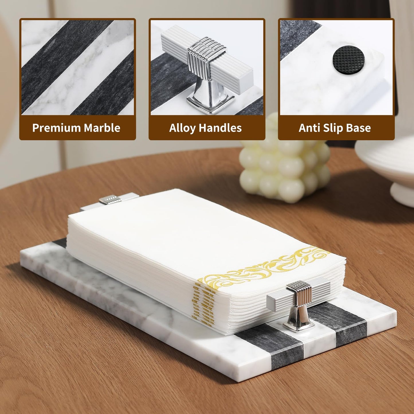 Guest Towel Holder Tray for Bathroom, Marble Guest Napkin Holder, Disposable Hand Towel Holder, White and Black Bathroom Accessories Decor, Paper Towel Holder Tray, Napkin Tray wash Cloth Holder