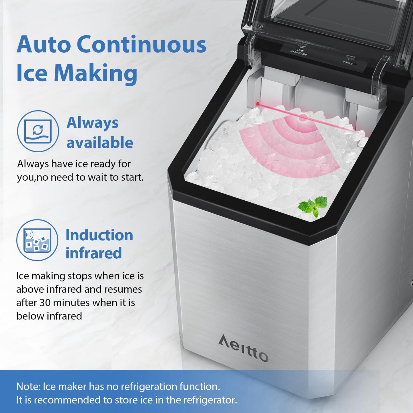 Aeitto Nugget Ice Maker Countertop, 55lbs/24H Ice Machine with 3.6L Water Tank&3.2Lbs Ice Basket, Self-Cleaning Pebble Ice Maker with Stainless Steel Housing for Home Office and Party, Silver