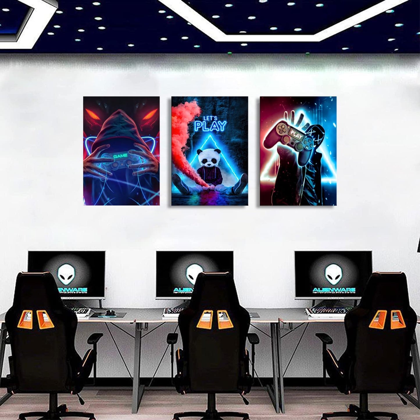 NCYEL Gamer Wall Art Set - Neon Canvas Prints for Cyberpunk Decor | Unframed 12x16 Inches Posters for Game Room, Bedroom, Office