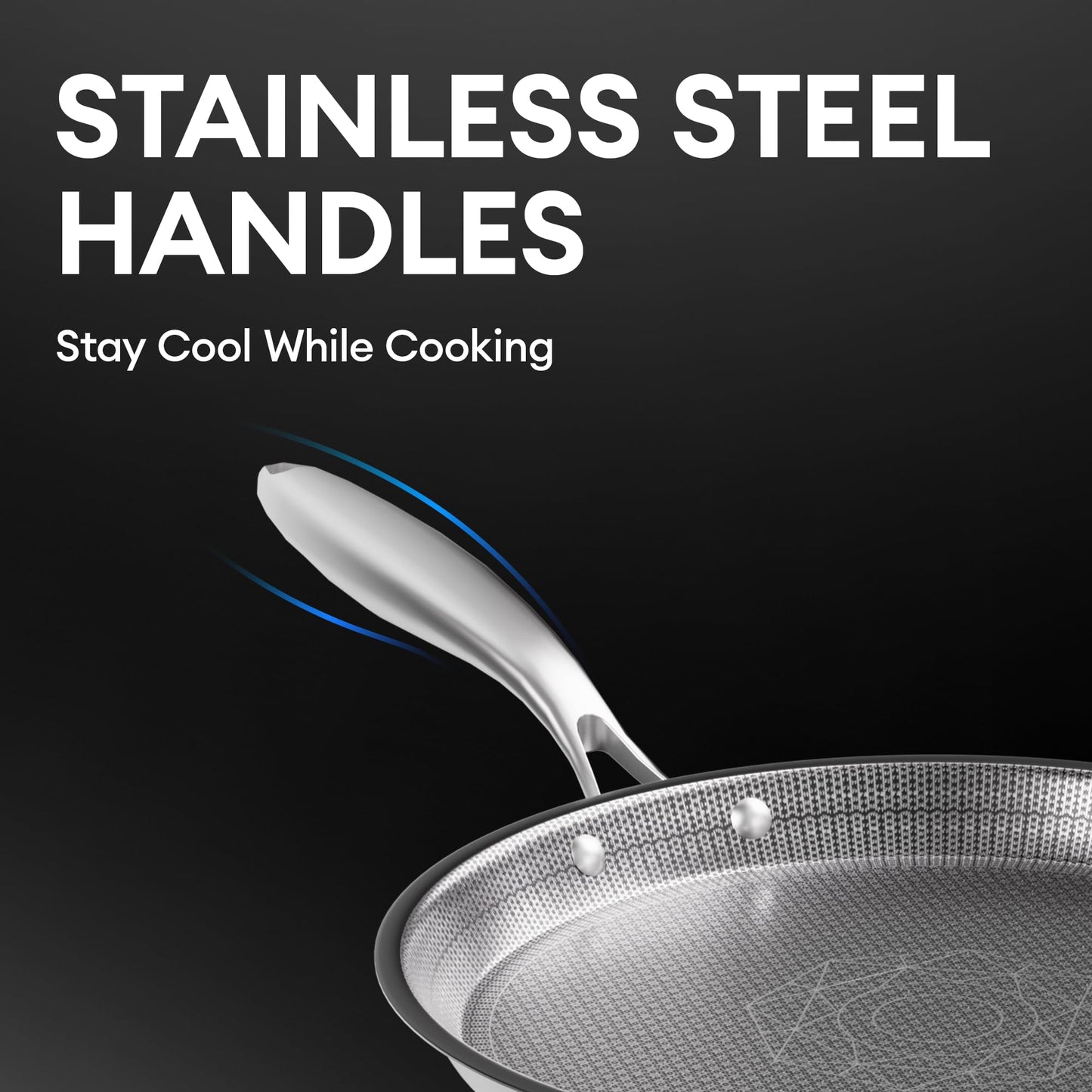 COOKER KING 8-Inch Stainless Steel Pan, Hybrid Nonstick Frying Pan, Skillet, 3-Ply Clad Cookware, Even Heat Distribution, Dishwasher & Oven Safe, with Stay-Cool Handle, Induction Compatible