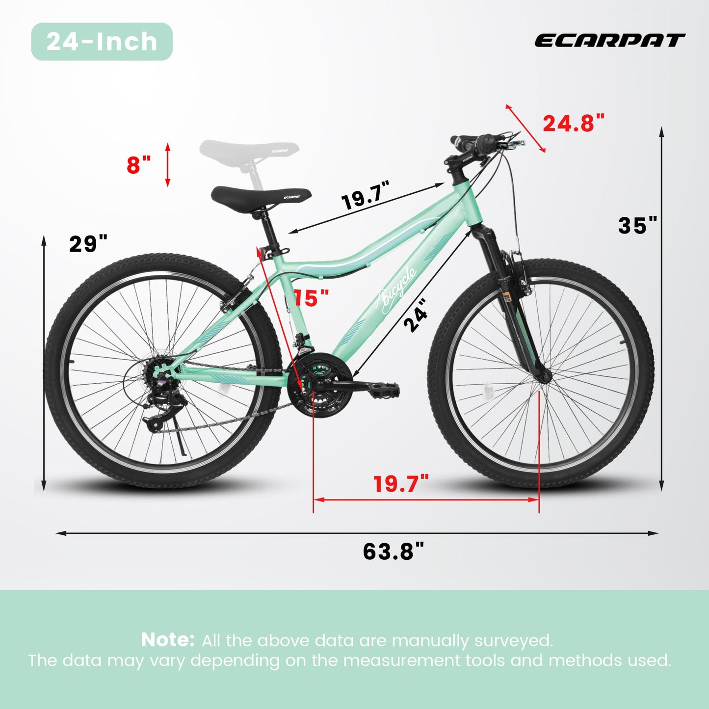HIWORK Mountain Bike 24 Inch, High Density Carbon Steel Frame Girls Bike with 21-Speed Front Suspension Dual V-Brakes, Bike for Teenagers Girls Womens Bicycle | Light Green