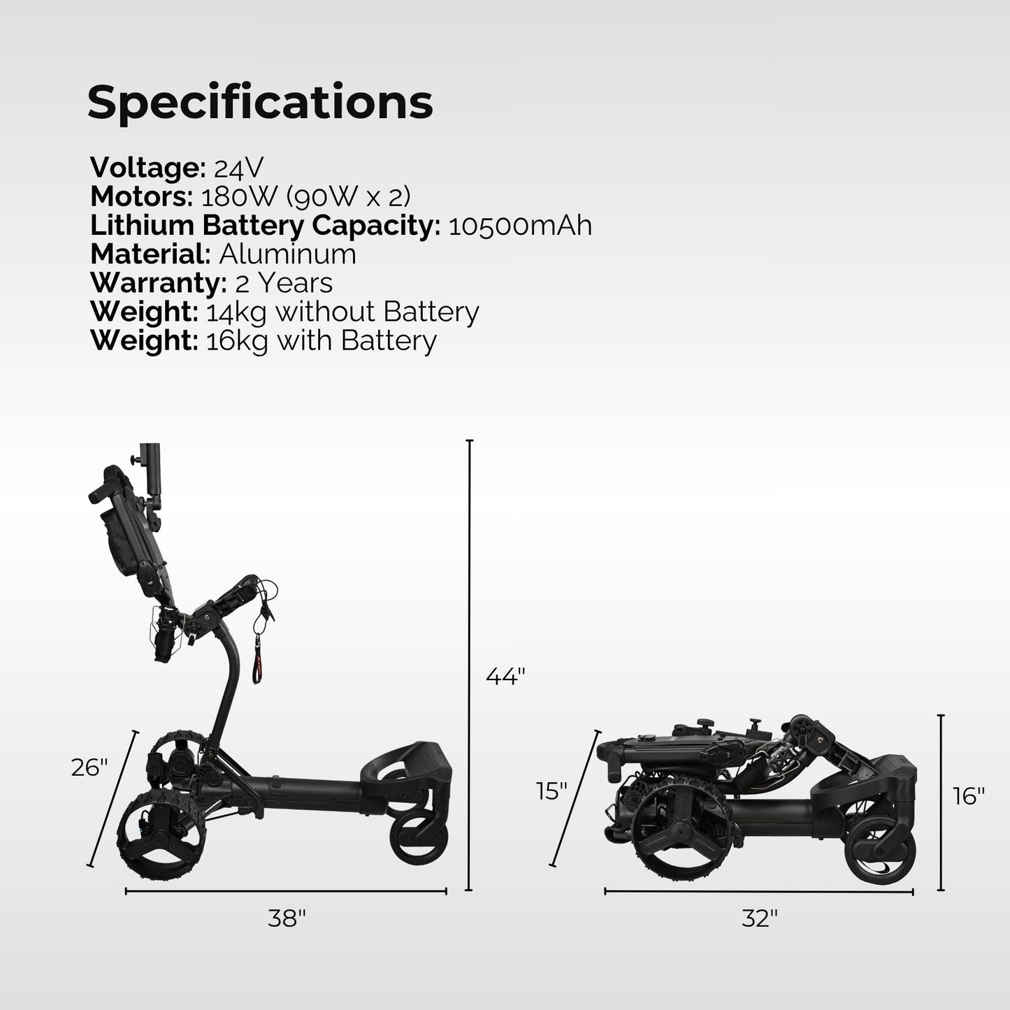 Axglo e3 Remote Electric Golf Push Cart, Black, Remote Control & Cruising Golf Trolley with Lithium Battery (36 Holes), 40 Degree Anti-Tip Technology, 1-Motion Compact Fold, Dual Strong Motors