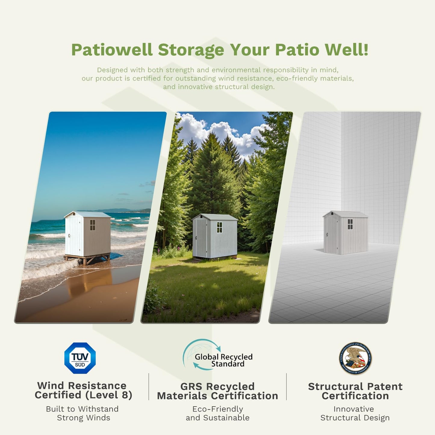 Patiowell 4x8 FT Plastic Outdoor Storage Shed with Floor, Garden Tool Resin Storage Shed with Two Windows and Single Lockable Door for Garden, Backyard, Lawn, Easy to Install, Light