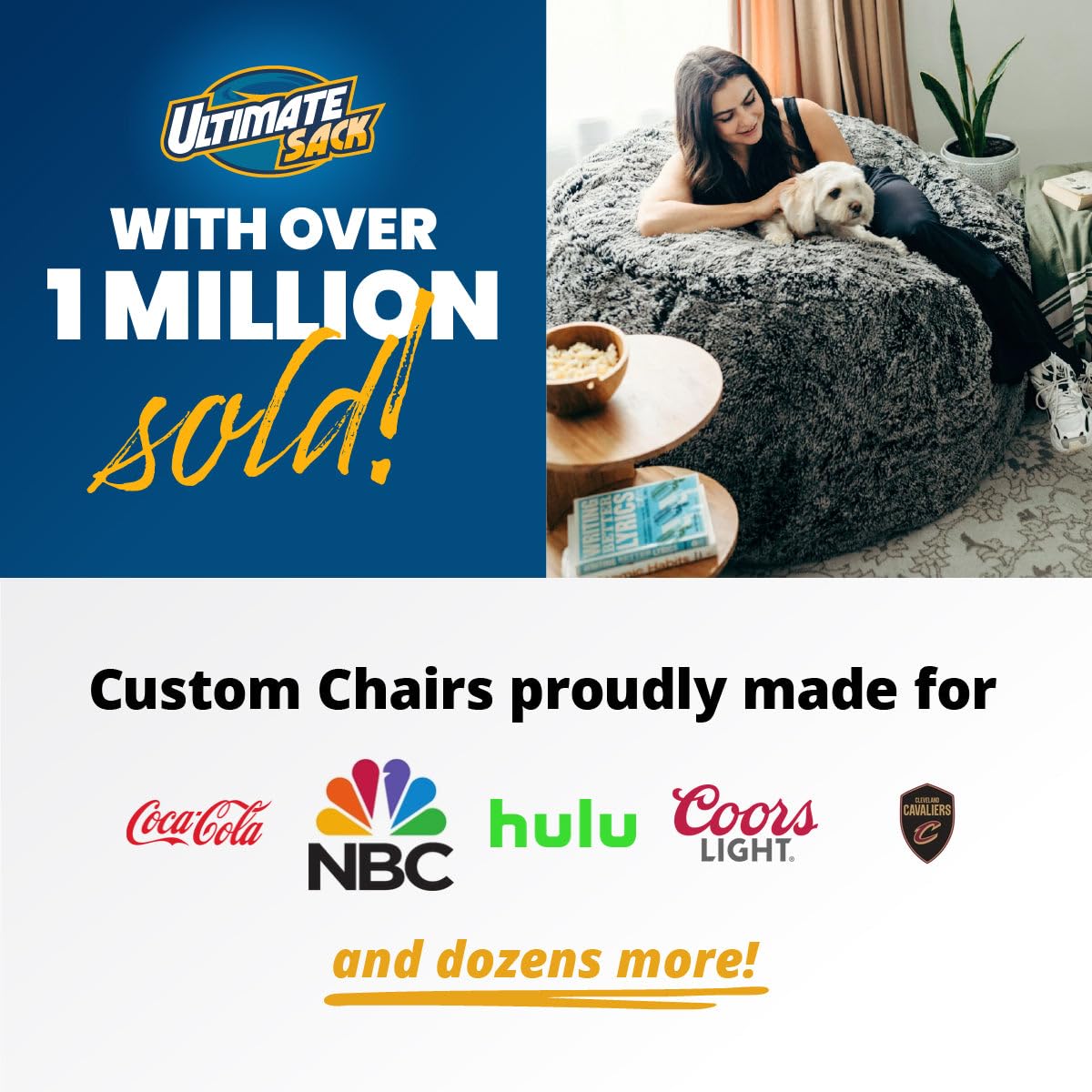 Ultimate Sack 5000 5-Foot Bean Bag Chair, Navy Fur Cover – Oversized Foam Lounger, Floor Seat, Small Sofa, or Couch Bed for Living Area, Gaming Room, or Reading Lounge