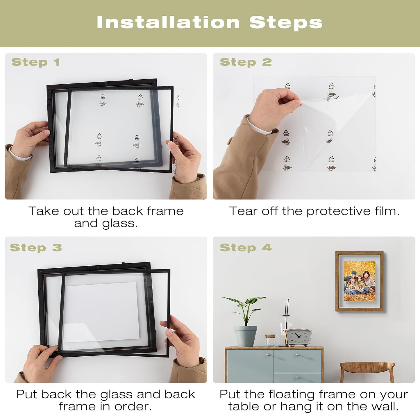 11x14 Floating Picture Frame - Brown Solid Wood Frame for Pressed Flower - Real Glass of Front - Use as 8x10 or 5x7 Picture Frame - for Wall Mount Display (Brown, 1 Pack)