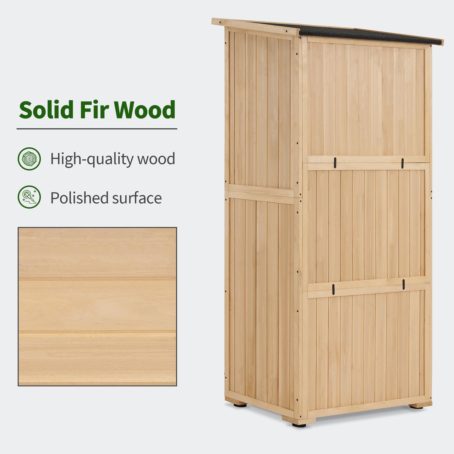 Macrout Outdoor Storage Cabinet, Wooden Storage Shed with Lock, Outside Garden Tool Shed with 2 Doors for Patio Yard Lawn, 1628 (Medium)
