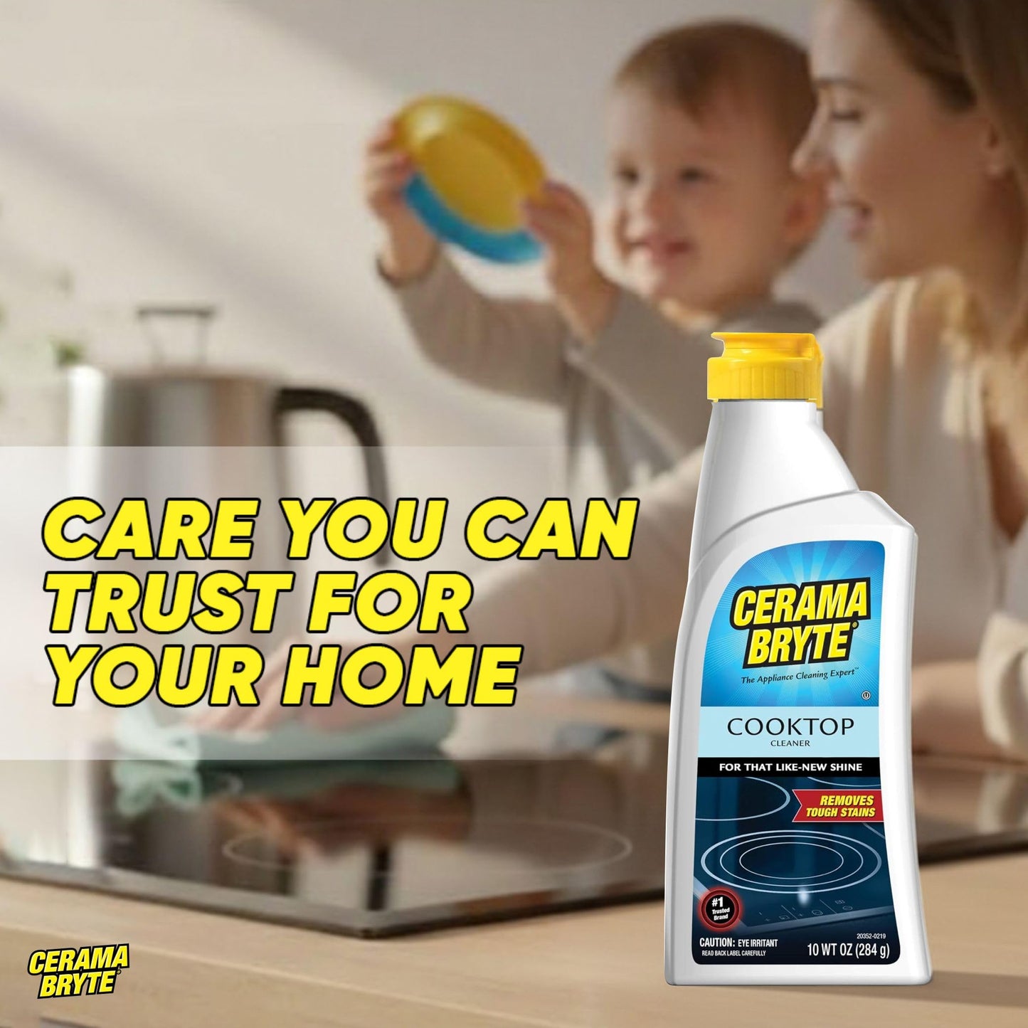 Cerama Bryte Glass Cooktop and Stove Top Cleaner Combo Kit - Includes Cleaning Tool, Razor, Scraper and 1 Pad to Remove Tough Stains - Use on Gas, Electric, Ceramic Surfaces, 10 Ounces, 4 Piece