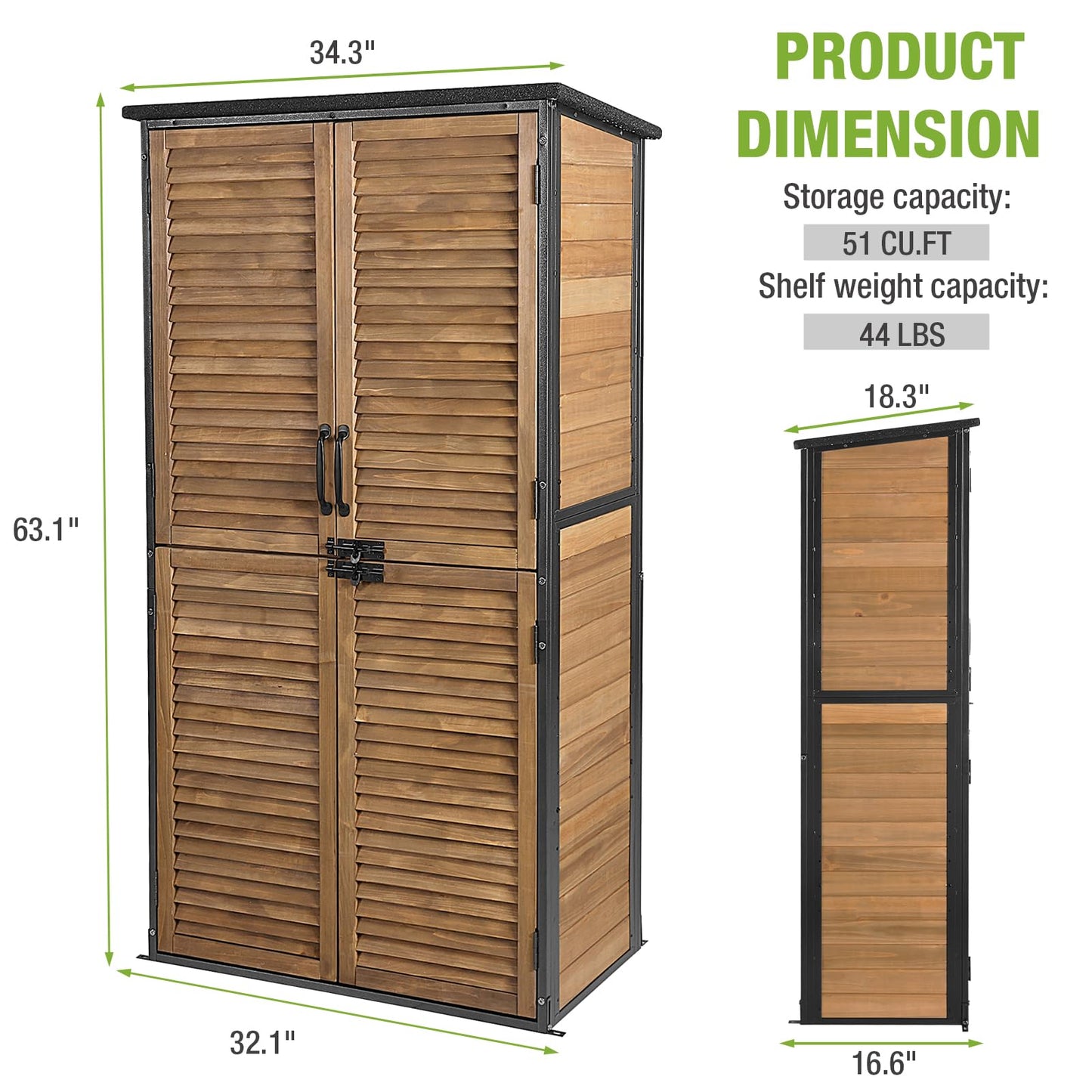 Outdoor Storage Shed with Adjustable Shelfs Tool Cabinet with Floor,Wooden Garden Shed for Backyard, Lawn, Patio Utility