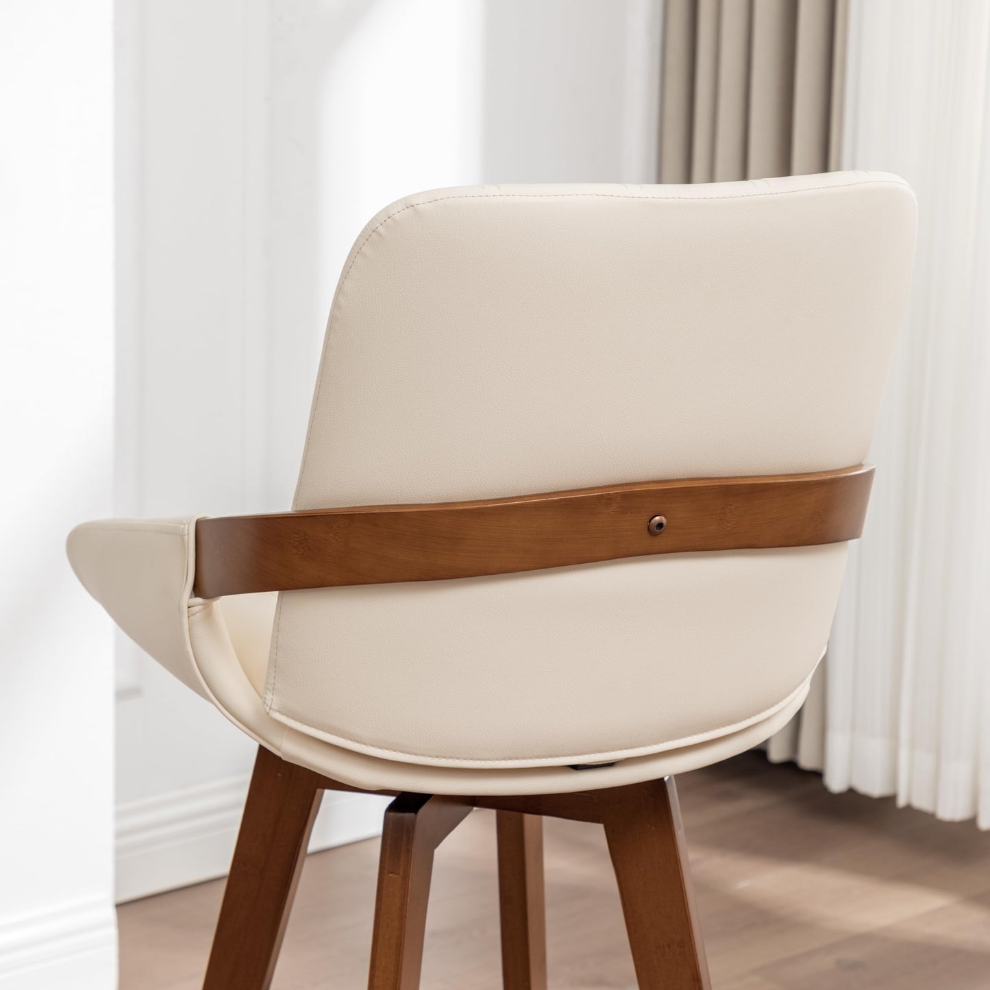 AQG Counter Stools Set of 2, 26.3 Inch Mid Century Modern Counter Height Bar Chairs, Swivel Barstools with Walnut Craft, Faux Leather Upholstered Furniture for Island/Counter (Beige, 26.3"-2 PCS)