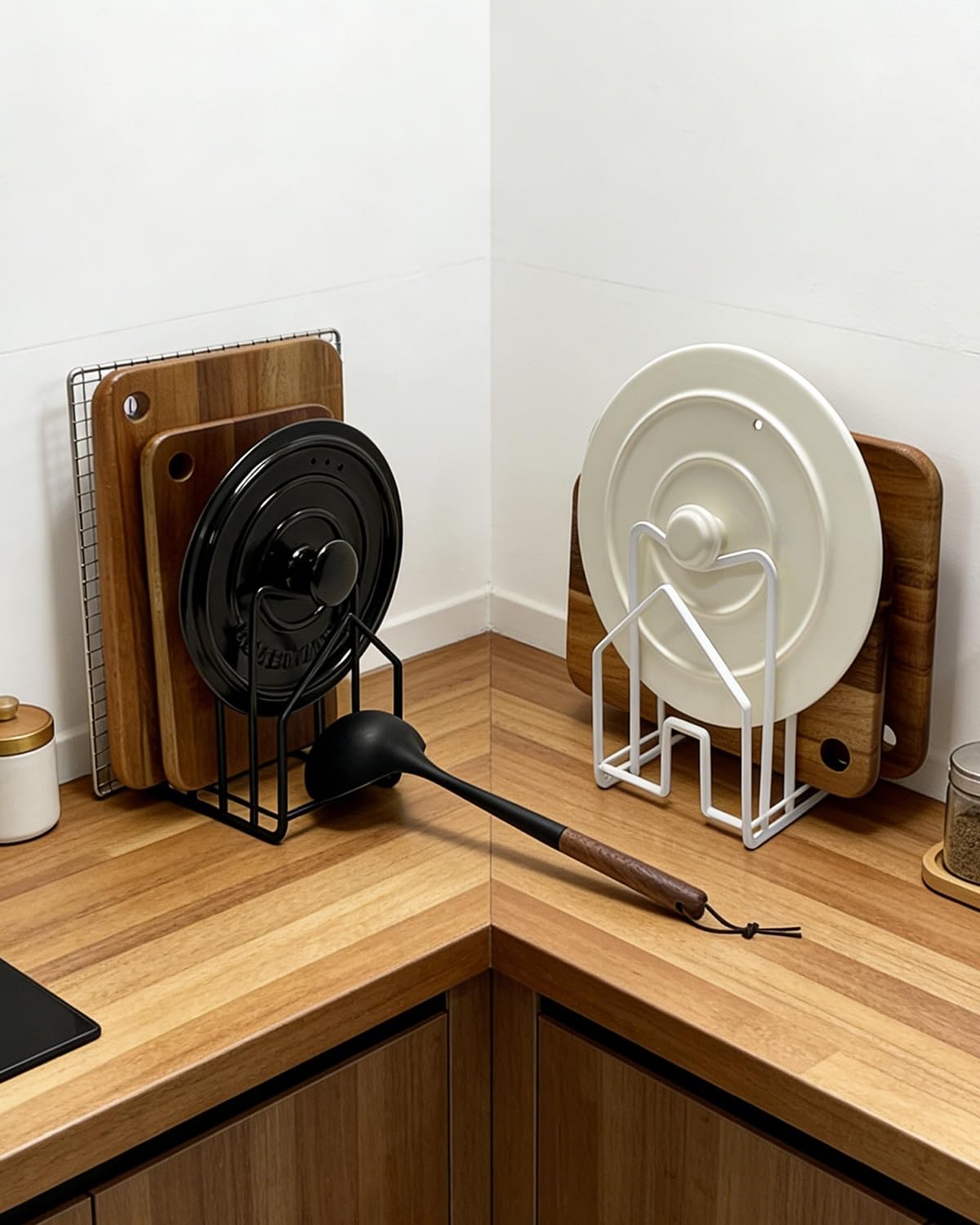 SUNFICON Cutting Board Rack Chopping Board Organizer Pot Pan Lids Holder Thin Bakeware Baking Tray Drying Display Stand Kitchen Countertop Cupboards Cabinet Office Sturdy Metal 4.92x5.7x8.47 in.White