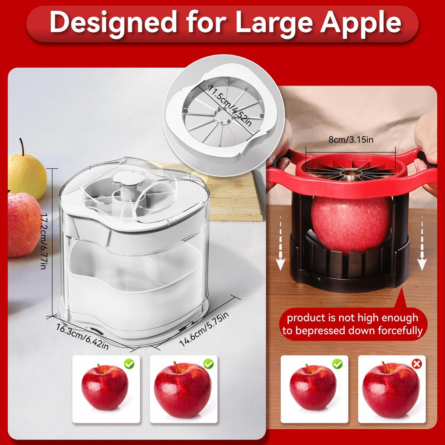 NEW Professional Apple Slicer and Corer 6.42in- Stainless Steel Apple Cutter with 12 Slices, Heavy Duty Design for Large Apples, Thin Slices, Compatible with Pears and Other Fruits(White)