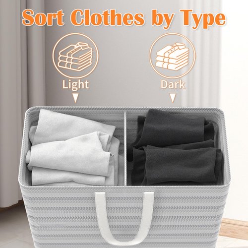 Fopeat XXXL 36gal(136L) Large Laundry Basket, Laundry Hamper 2 Section with Reinforced Handles, Waterproof Collapsible Clothes Hamper for Bedroom Laundry Room Dorm Bathroom
