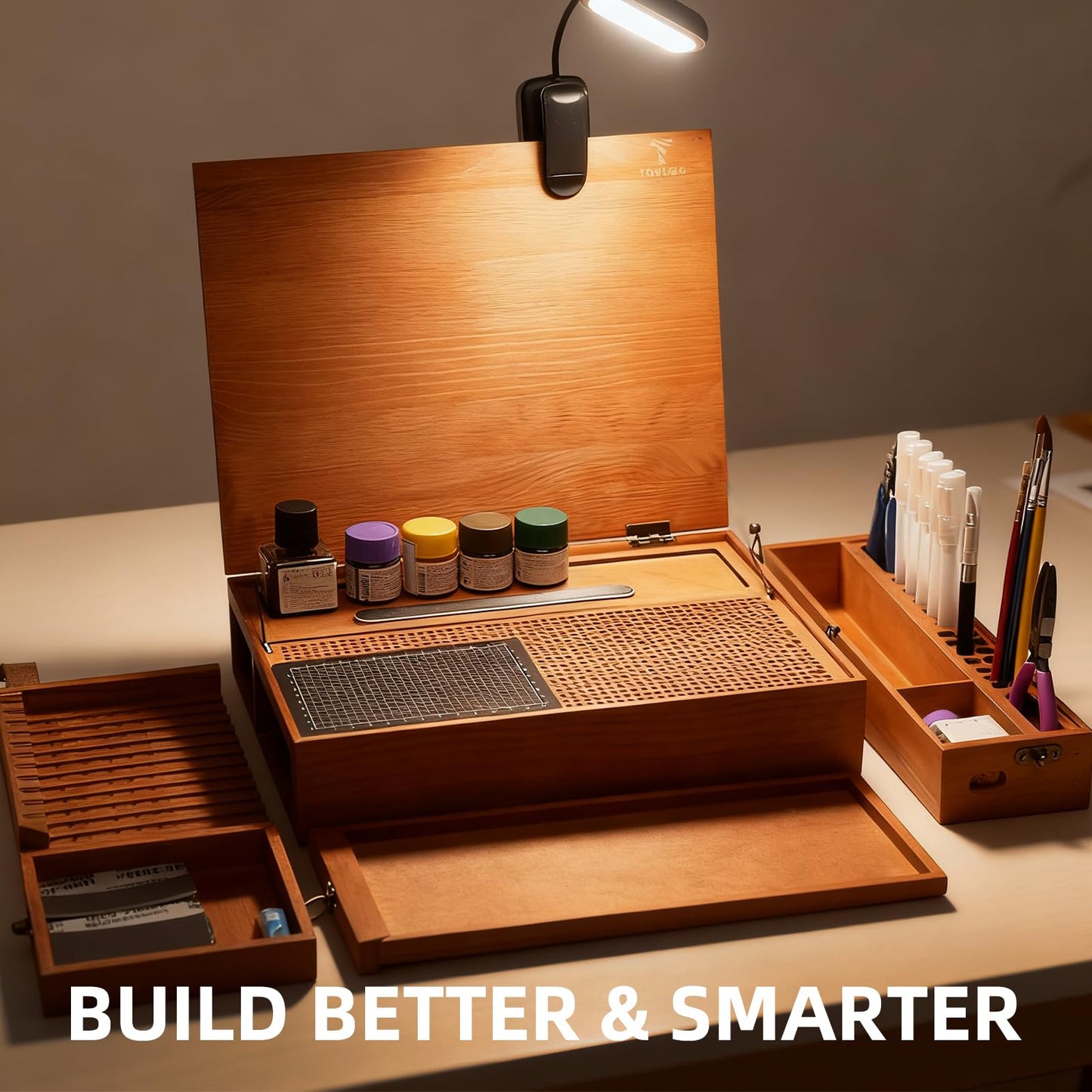 T TOGUSH Model Building Station, Portable Model Building Workbench with Light & Cutting Mat Model Kit Tool Storage for Model and Miniatures, Folding Worktable Model Pieces Shelves