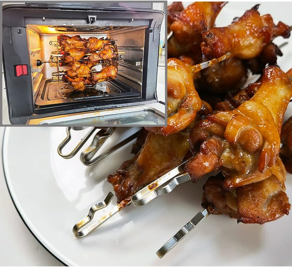 8-Pack Stainless Steel Rotisserie Skewers for Air-Fryer Oven - Even Heating for BBQ Meat, Vegetables, Fruits