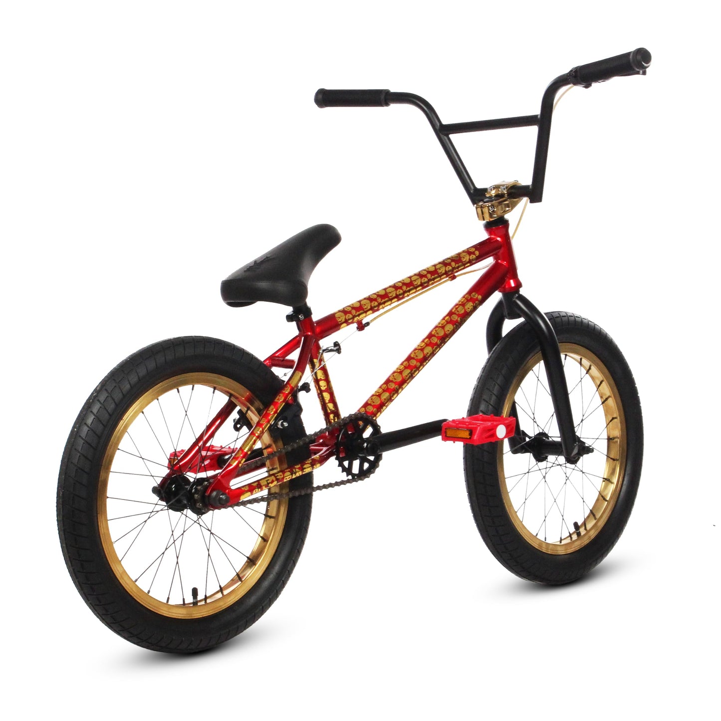 Elite BMX Bicycle 18", 20" & 26" BMX Bike for Teen Bike and Adult Bikes - Freestyle BMX Bike All Models Come with 3 Piece BMX Crankset (Red Skully PW, 18")