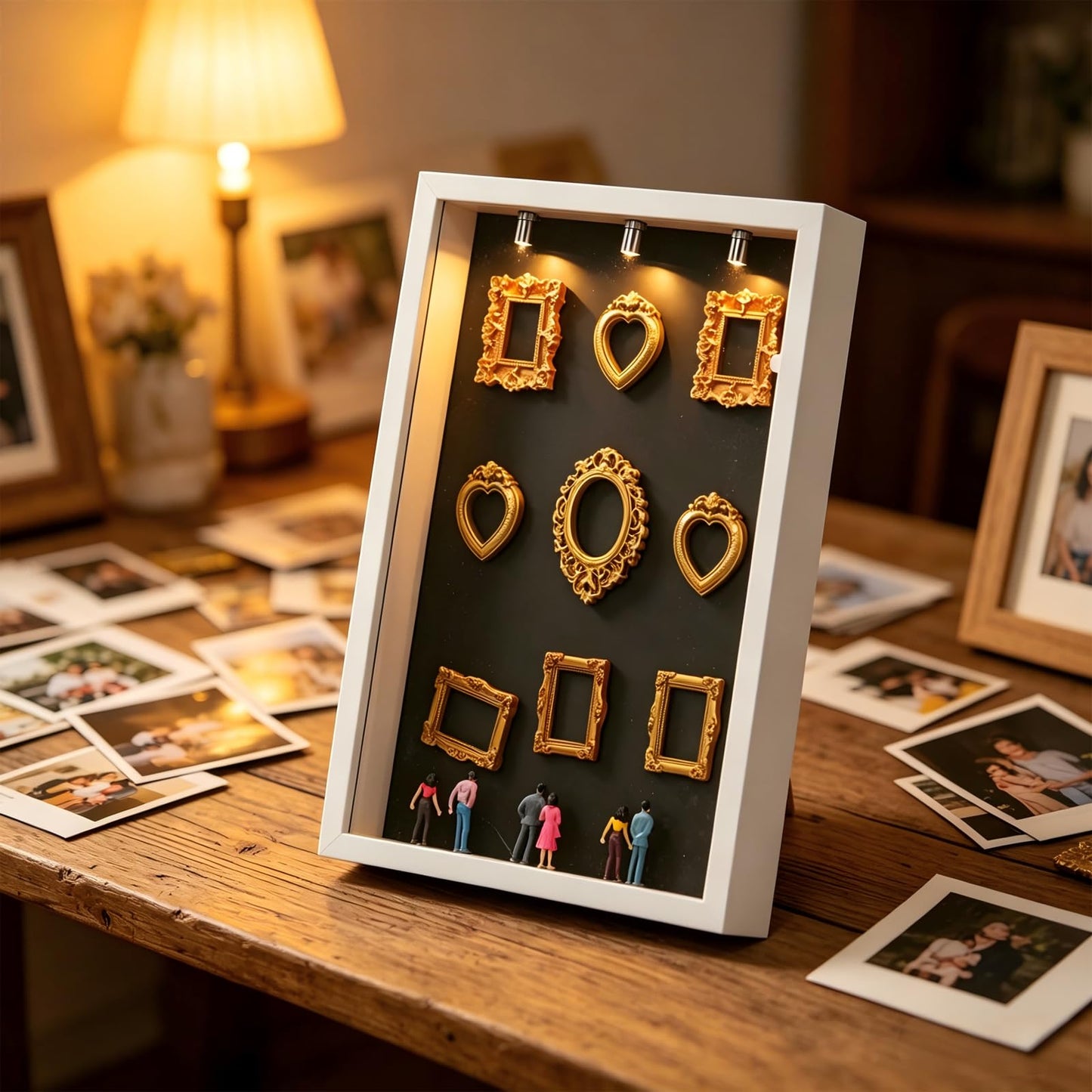 WQLLWFC Mini Museum Frame Silhouette Box Kit ,Wedding Shadow Memory Box with Gold Frames & Figurines & Background Paper,Perfect for Anniversaries, Mother's Day, Birthdays, Valentine's Day , Home Decor