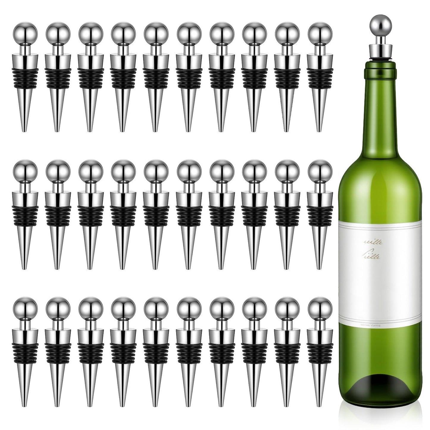 WLLHYF Wine Stoppers for Wine Bottles 30 Pcs Wine Bottle Stopper with Silicone Vacuum Wine Bottles Corks Reusable Wine Stopper for Bar, Holiday Party Suitable for Standard Bottle