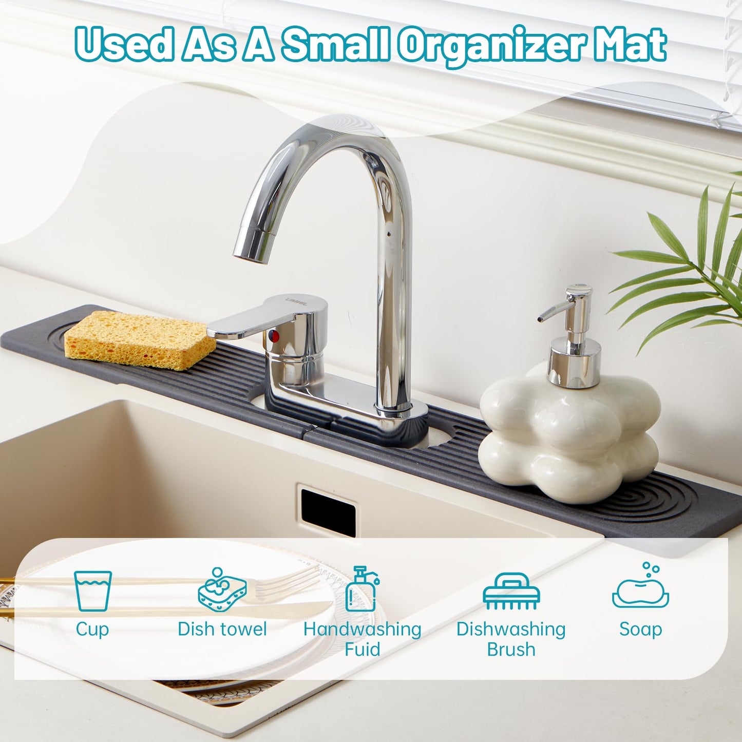 Stone Faucet Mat for Kitchen Sink with Oval Hole – 23.6" × 3.9" Diatomite Drying Stone Mat & Sink Protector, Quick-Dry Splash Guard Water-Absorbing Tray for Bathroom Counter(Dark Gray.23.6" x 3.9")