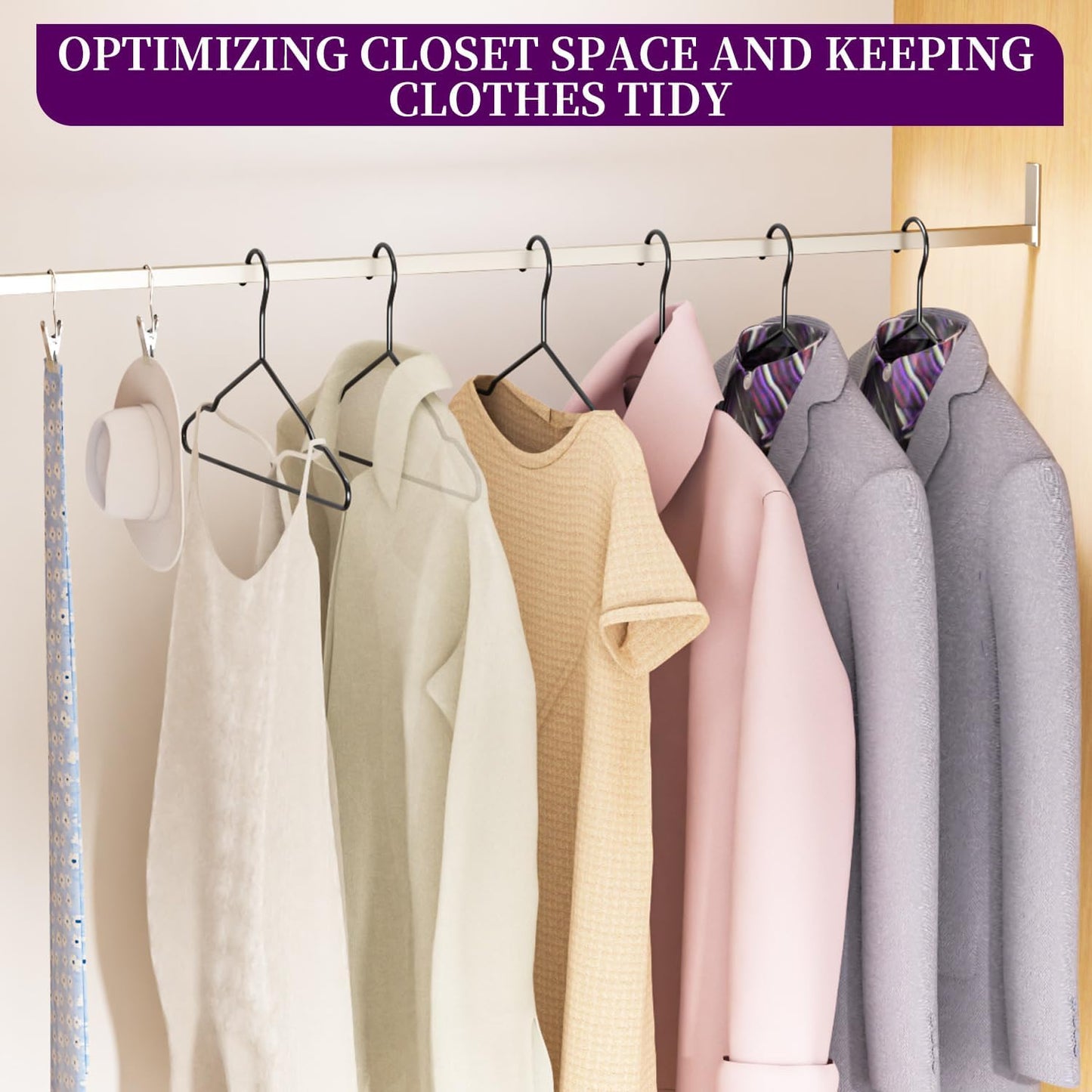 Skiennix Metal Wire Hangers - 60 Pack Ultra Thin Space-Saving Clothes Hangers | 16.5" for Shirts, Suits & More