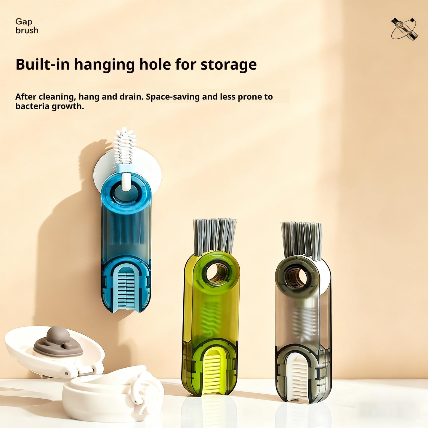 Zenqvox 3-in-1 Cup Lid Cleaning Brush(3Pcs, Blue)-Multifunctional Bottle Gap Cleaner Tool for Water Bottle, Lid Crevice, and Hard-to-Reach Spaces