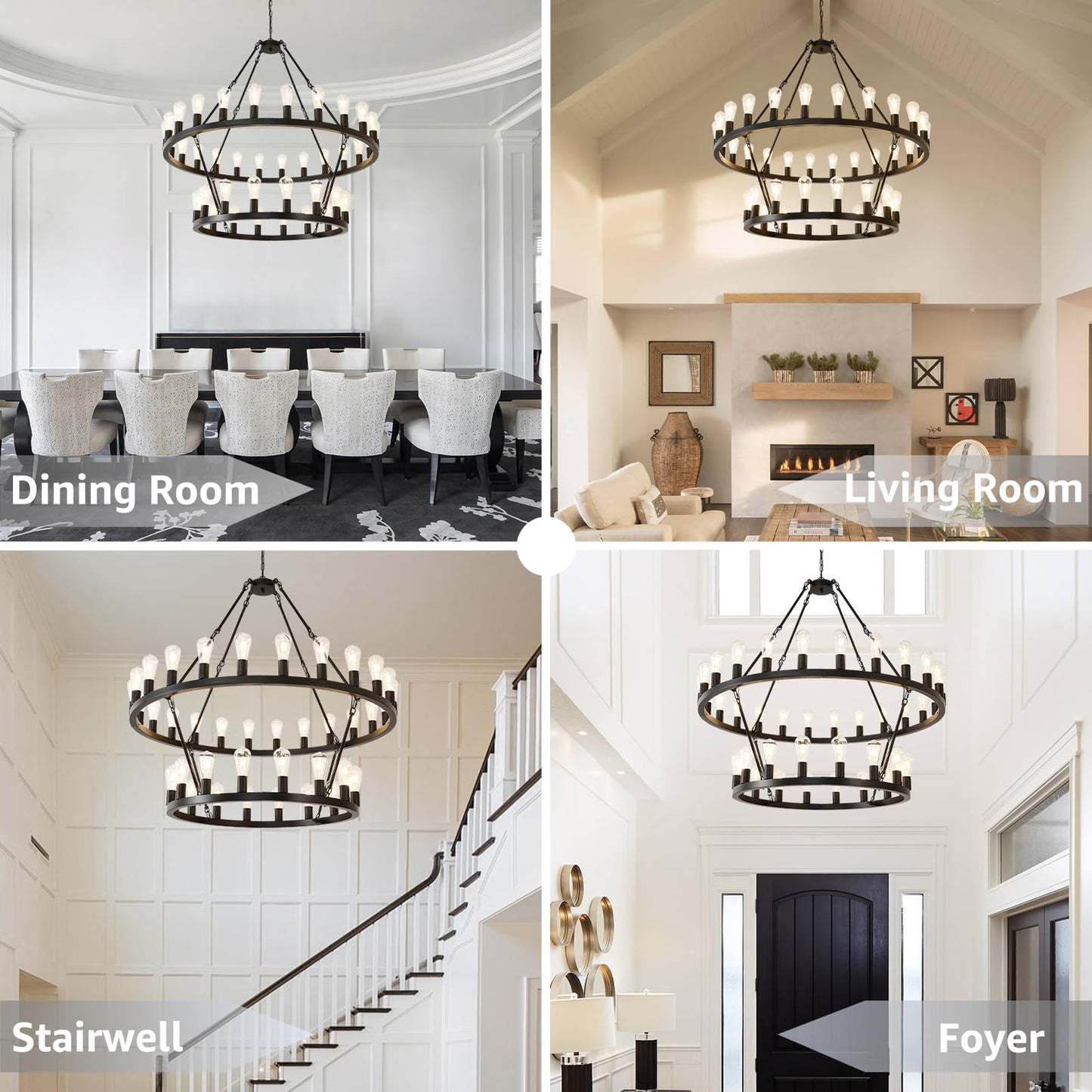 NILSE 2-Tier 48" Black Wagon Wheel Chandelier, 40-Light Extra Large Chandeliers for High Ceilings, Rustic Farmhouse Light Fixture for Living Room Stairs Foyer Entryway, E26