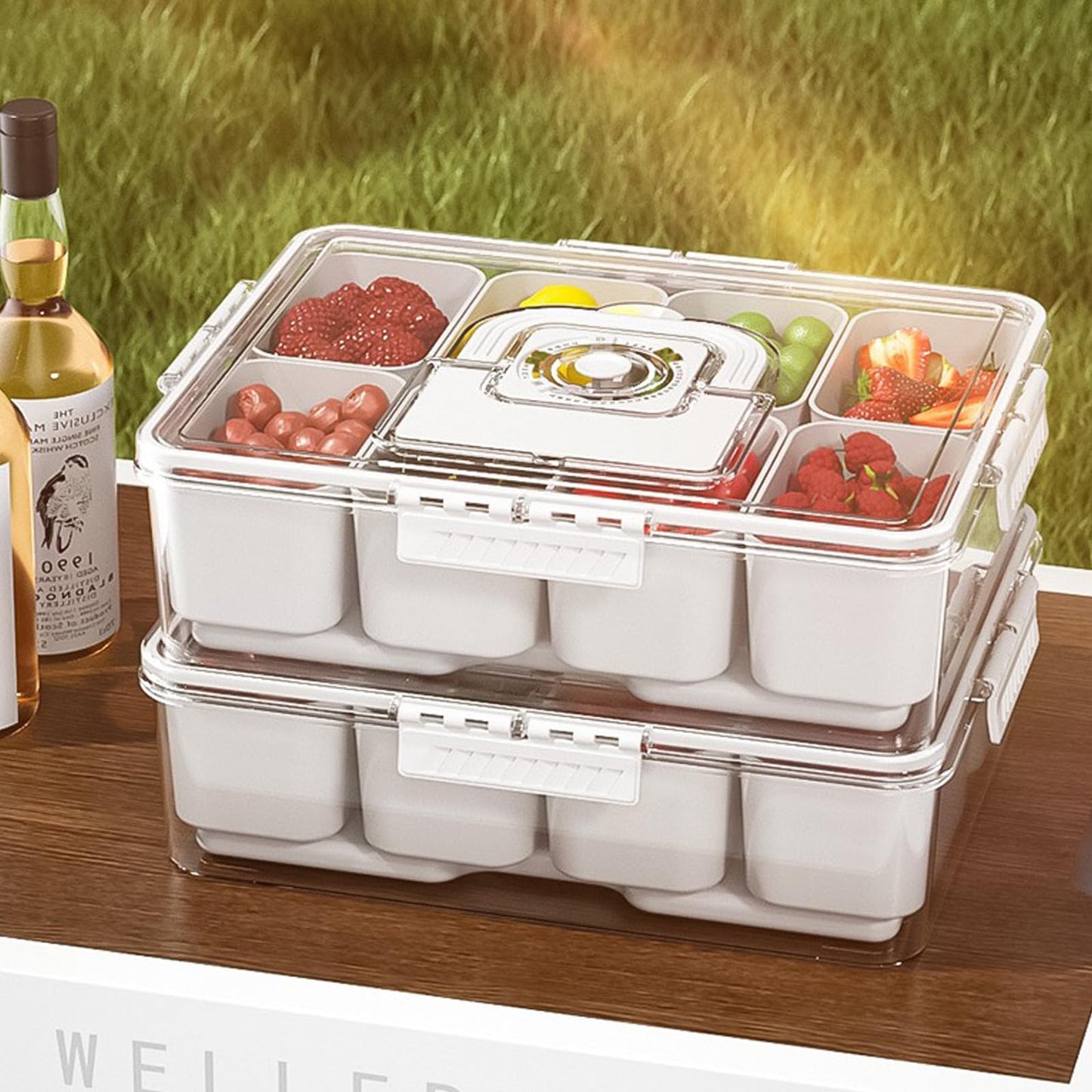 Bivpreom Snackle Box Container With Ice Pack,Chilled Serving Tray,Snackle Box With Ice Pack & Lid & 8 Compartments