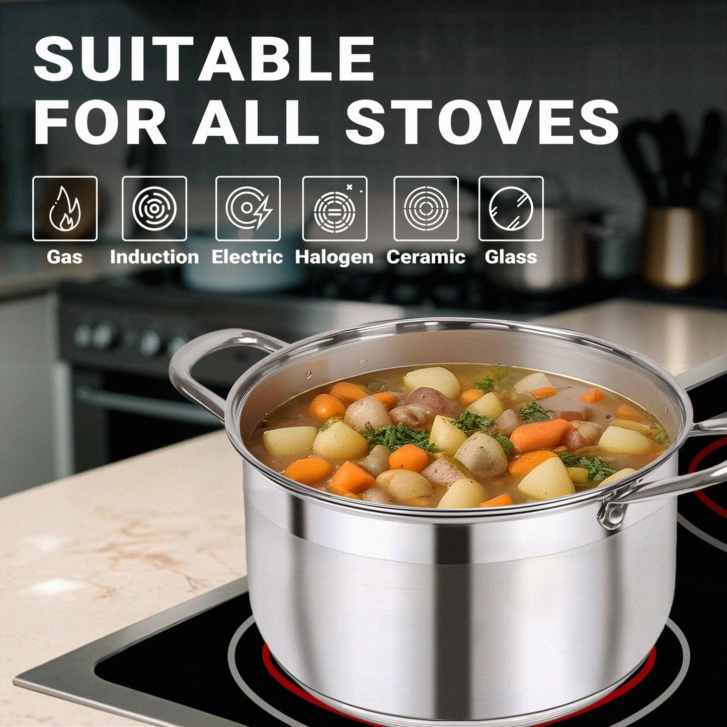 Kirecoo Stainless Steel Stock Pot - 5 Quart Heavy Duty Induction Cooking Pot with Visible Lid for Pasta, Soup, Spaghetti, Nonstick Thick Bottom Big Stockpot, Deep Cookware for Canning, Boiling, Simmer