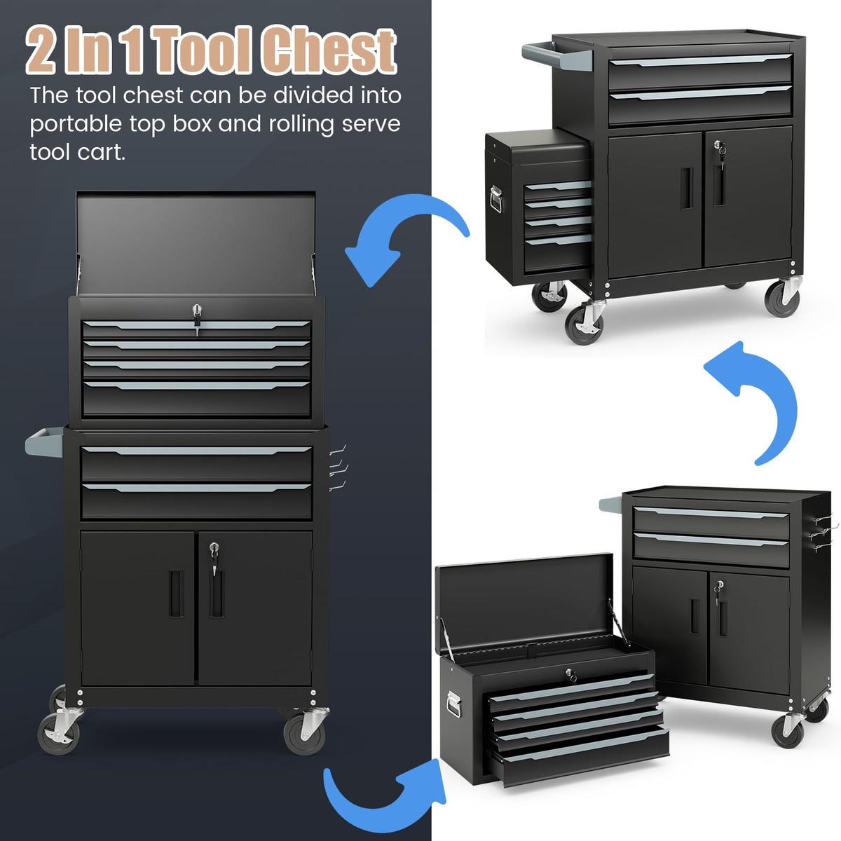 ERGOMASTER Large Rolling Tool-Chest with 6 Drawers Heavy Duty Tool-Cabinet on Wheels Lockable and Lock System for Garage Workshop(28 x 13 x 44”-Black)