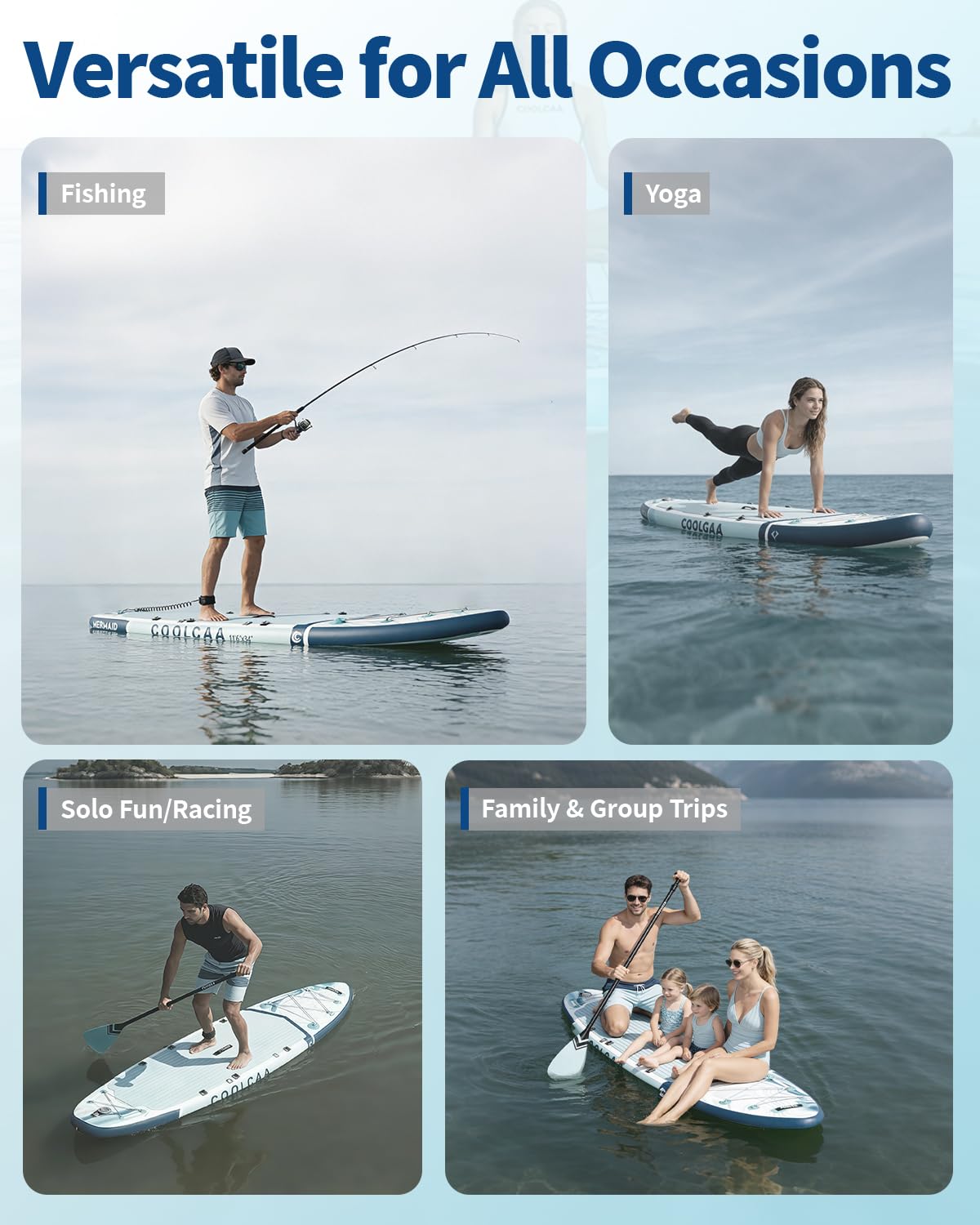 COOLCAA Mermaid 11'6" Inflatable Stand-Up Paddle Board, 490Lbs Capacity SUP Board with 34'' Extra Wide, Fishing Paddleboard with Accessories & Bag for Adults Youth (Ocean Stream)