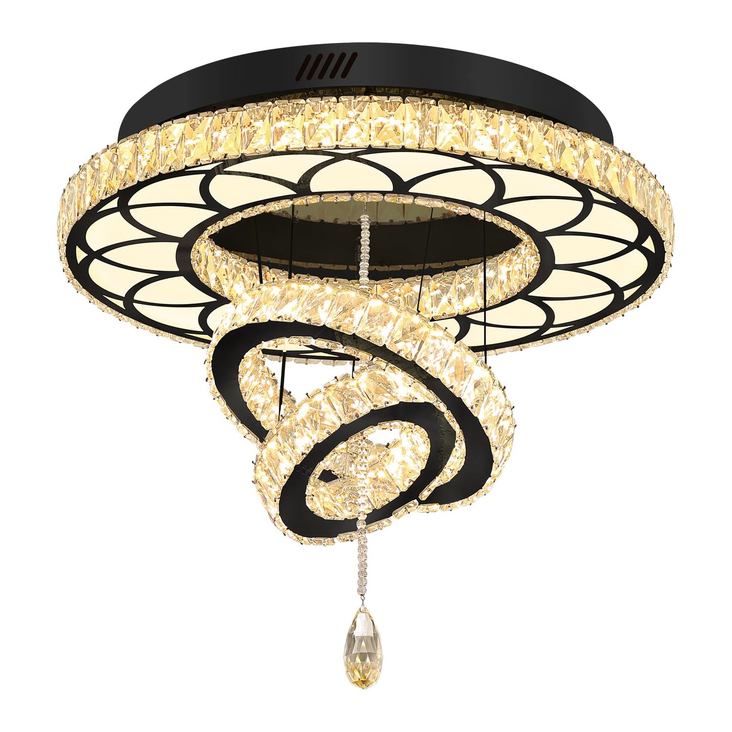 Flashing God Dia 24" Modern Crystal Chandelier for Dining Room Black Ceiling Chandelier Flush Mount Ceiling Light for Living Room Bedroom Hallway