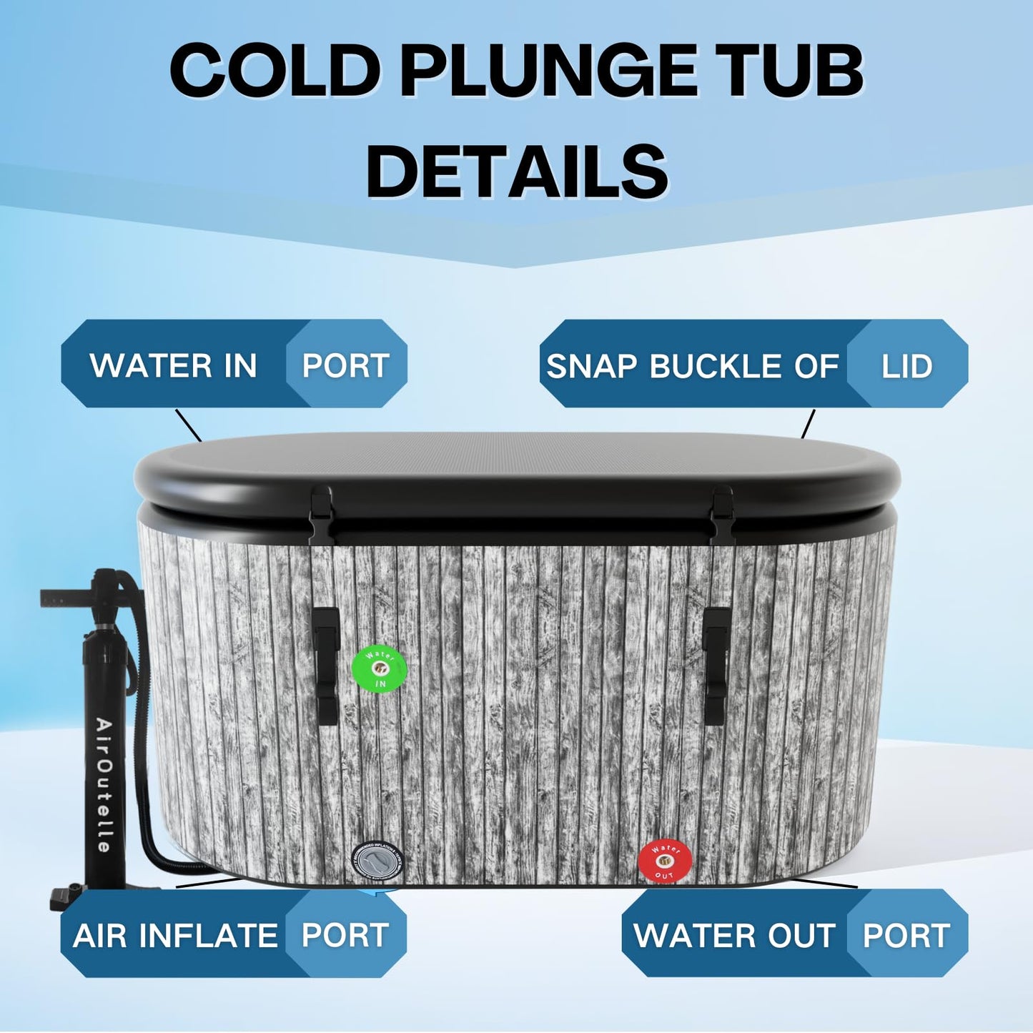 AirOutelle Inflatable Cold Plunge Tub, 216 - Gallon Large Ice Tub for Recovery, Durable & Portable with Water Chiller Compatibility, Gym and Training Use (Grey)