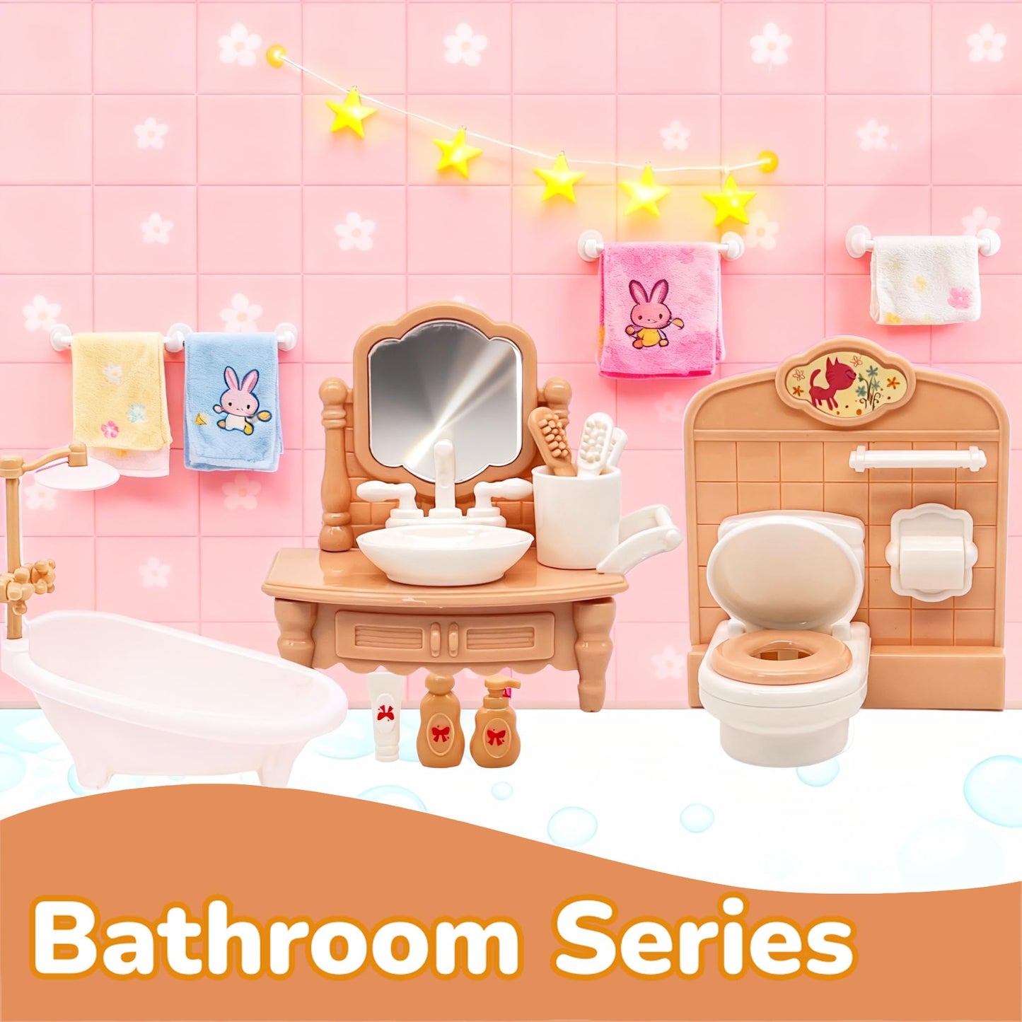 Dollhouse Furniture Set, 38 Pcs Miniature Doll House Accessories with Dogs and Cat ,Kitchen Bedroom Living Room Bathroom Furniture, Toy for Kids Ages 3+ Boys Girls, Great Gift Idea