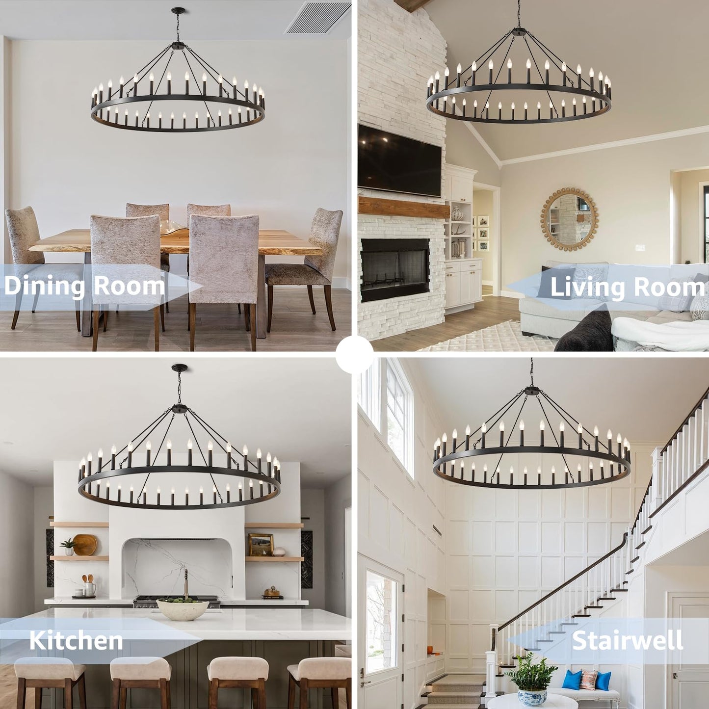 TESTOYS Modern Wagon Wheel Light Fixture 36-Light, 60-Inch Extra Large Farmhouse Chandelier for Entryway, Round Outdoor Chandeliers for Living Room Dining Room Foyer