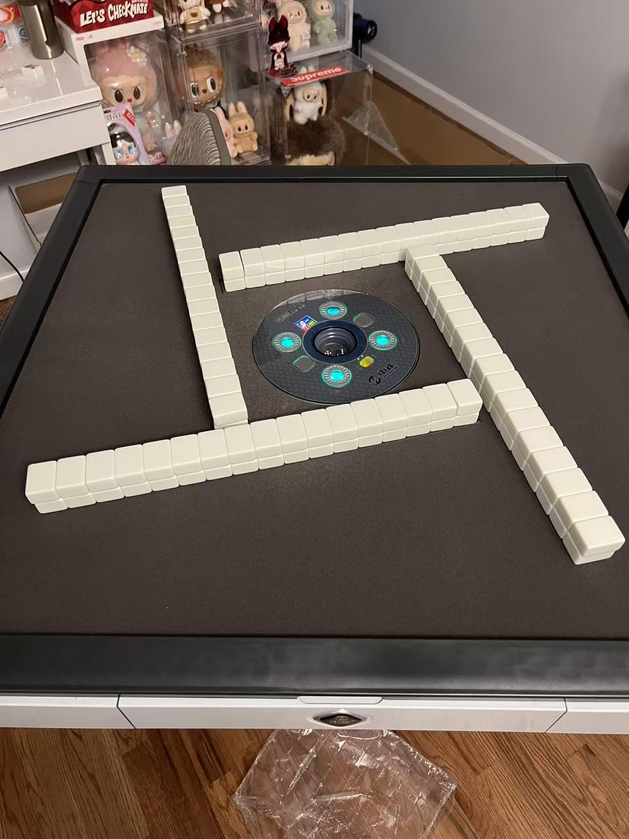 ZHONTRE Ultra-Thin Automatic Mahjong Table, Folding Design, 42mm Tiles Set, Built-in Cover, Polysilver (Gary)