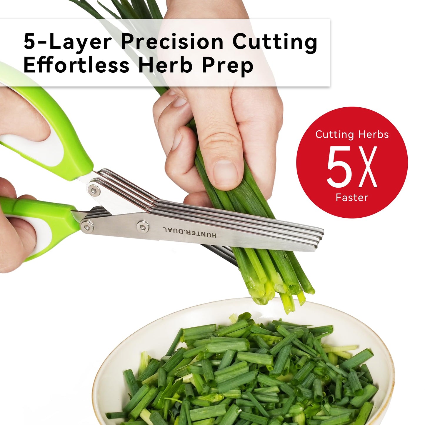 5 Blades Herb Scissors - Professional Kitchen Shears with Safety Cover for Cutting Green Onions, Fresh Herbs, Vegetables & Salad Food Prep, Must-Have Cooking Gadgets, Dishwasher Safe
